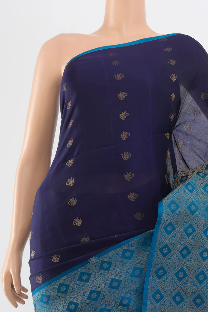 Navy Blue Soft Silk Saree - Image 2