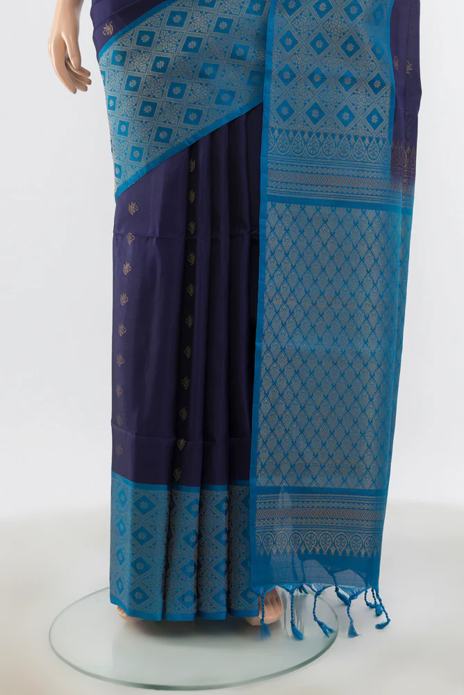 Navy Blue Soft Silk Saree - Image 3