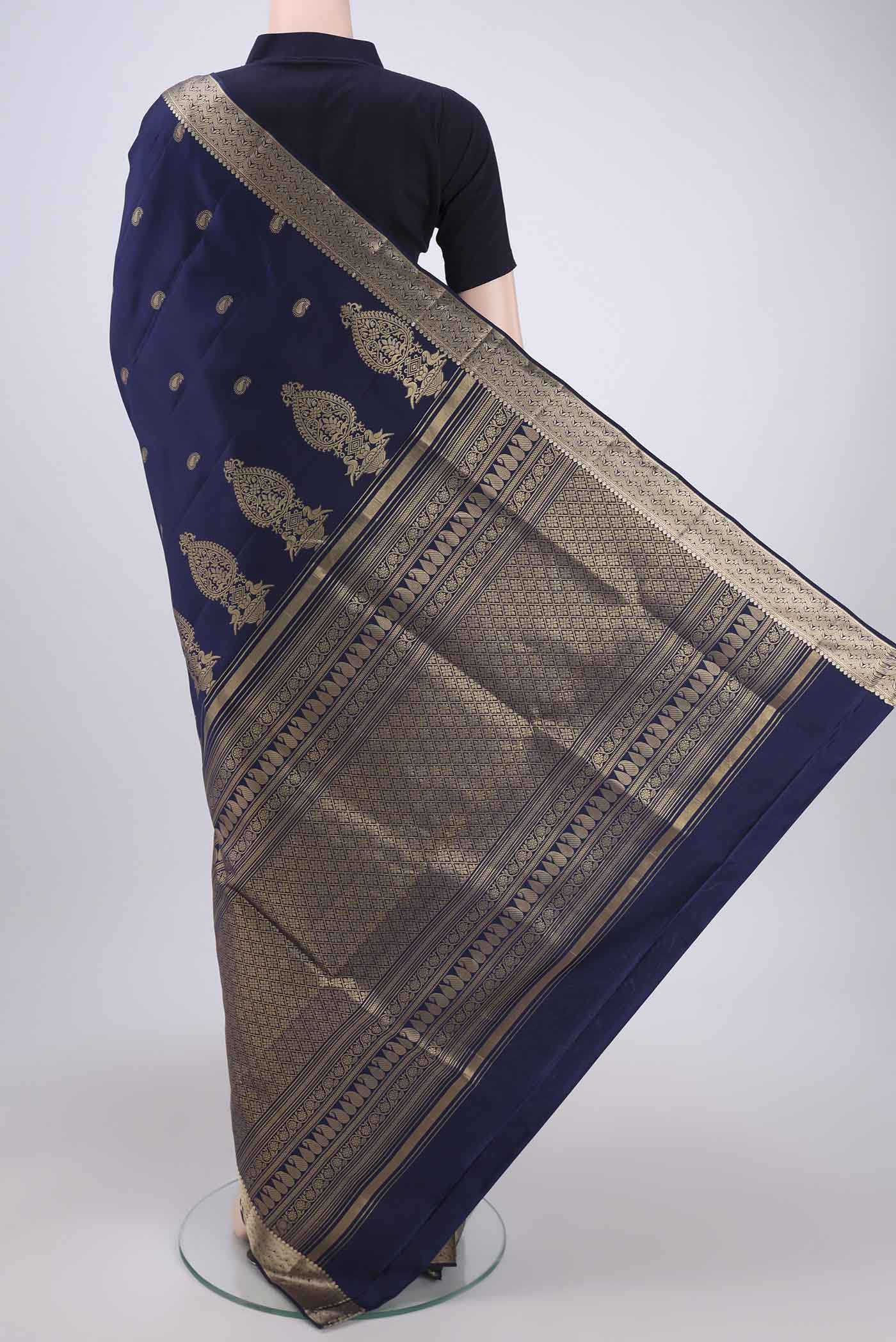 Navy Blue Soft Silk Saree - Image 3