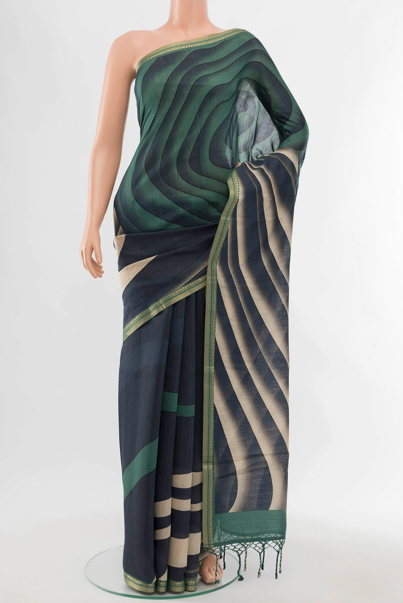 Navy Blue Tussar Silk Saree
