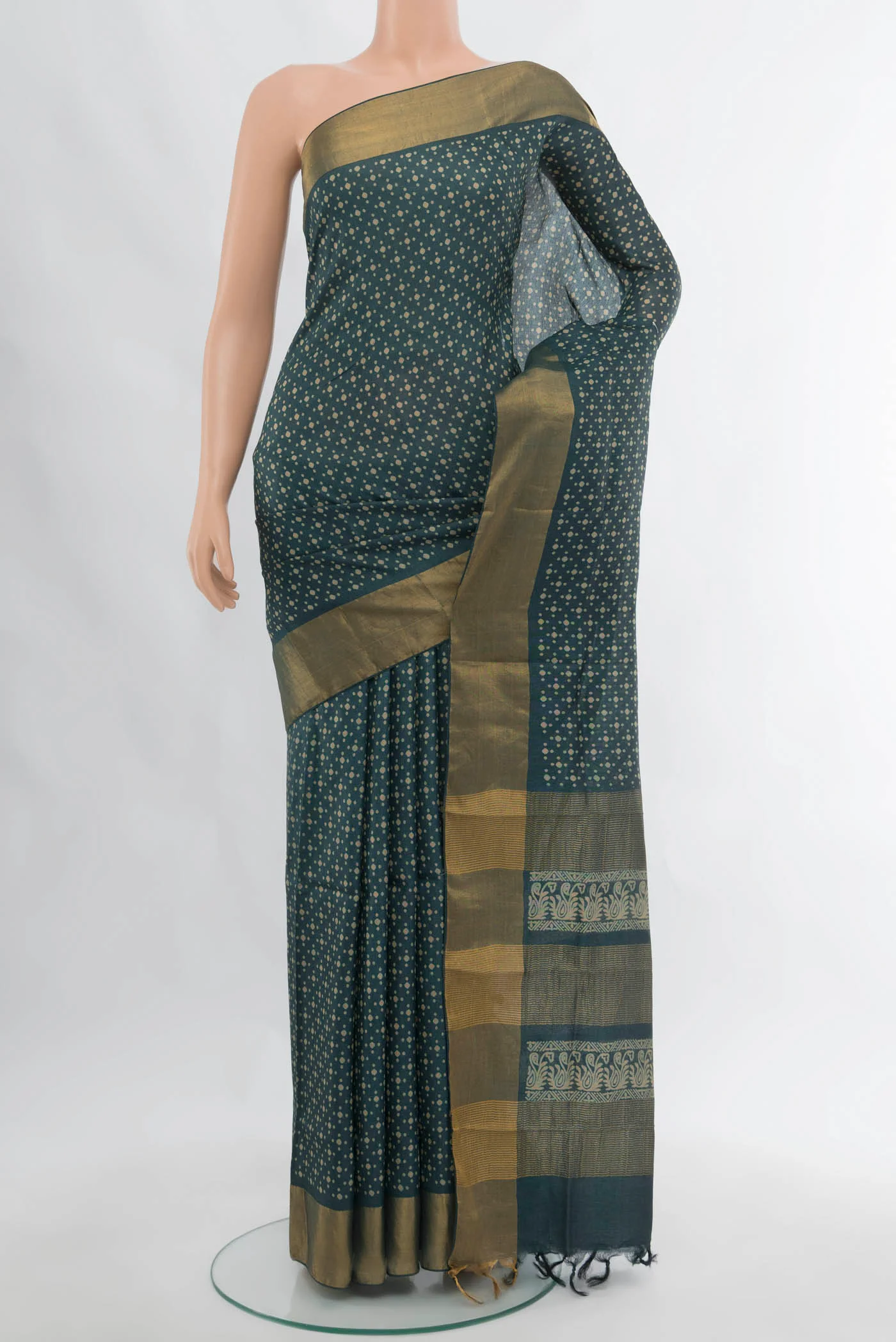 Teal Tussar Silk Saree