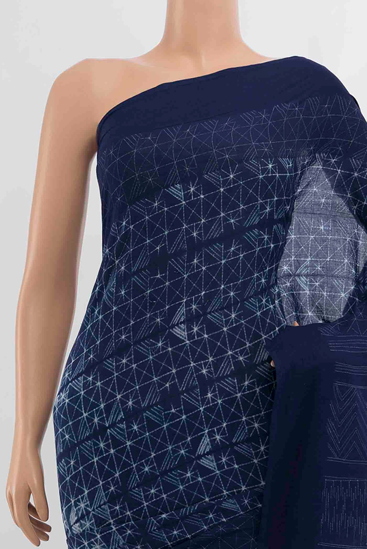 Navy Blue Tussar Silk Saree - Image 2