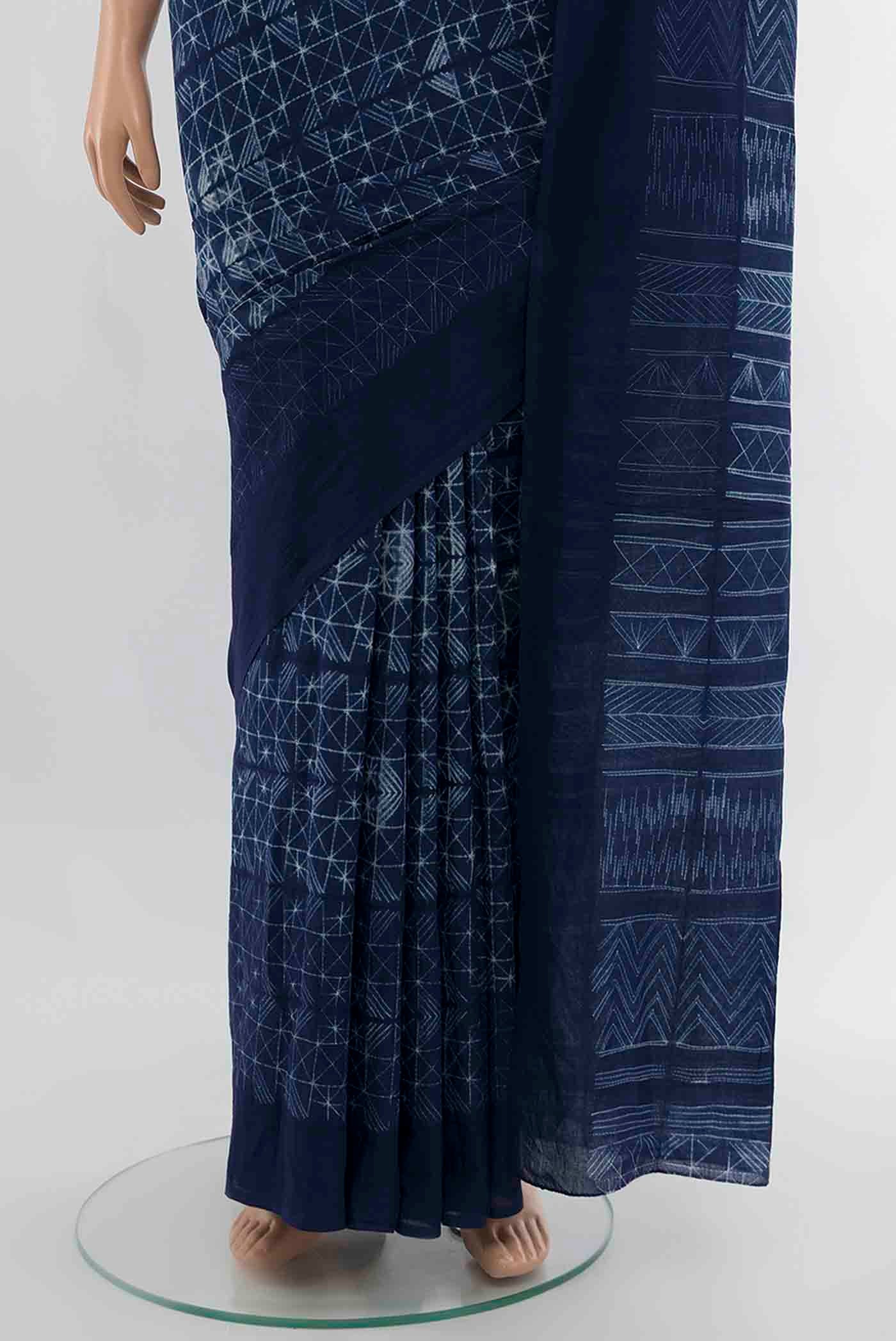 Navy Blue Tussar Silk Saree - Image 3