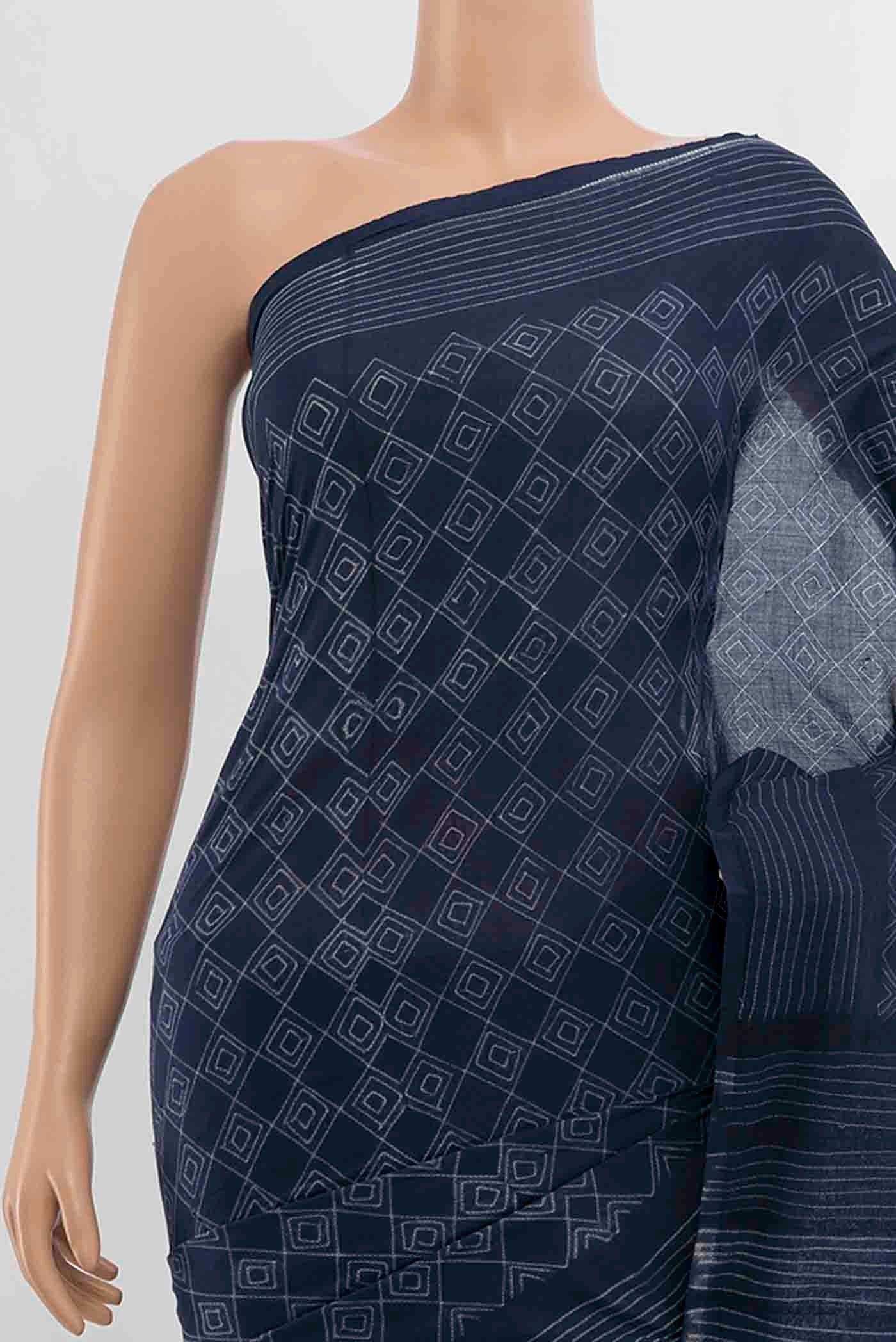 Navy Blue Chanderi Silk Cotton Saree - Image 2