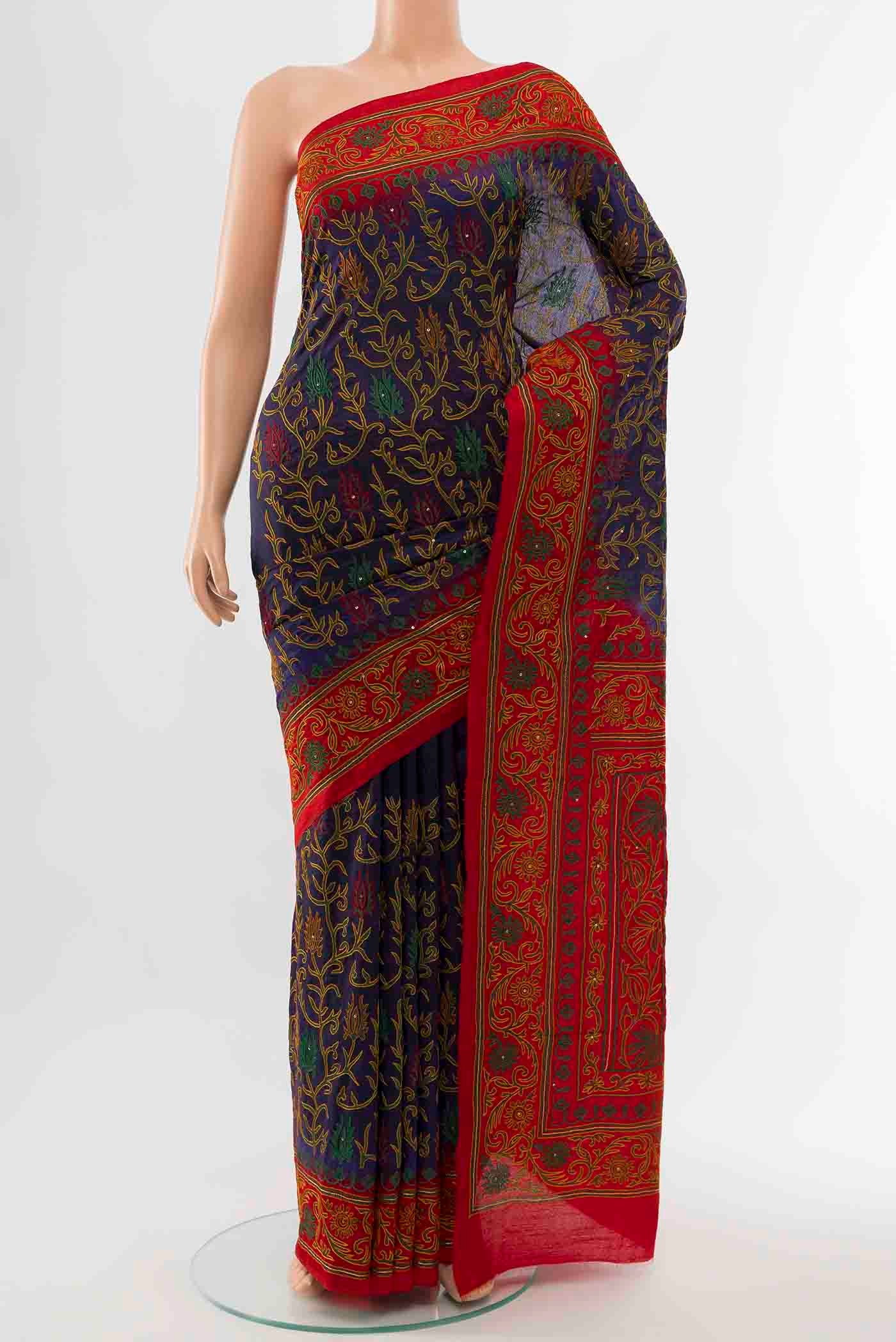 Navy Blue Blended Raw Silk Saree
