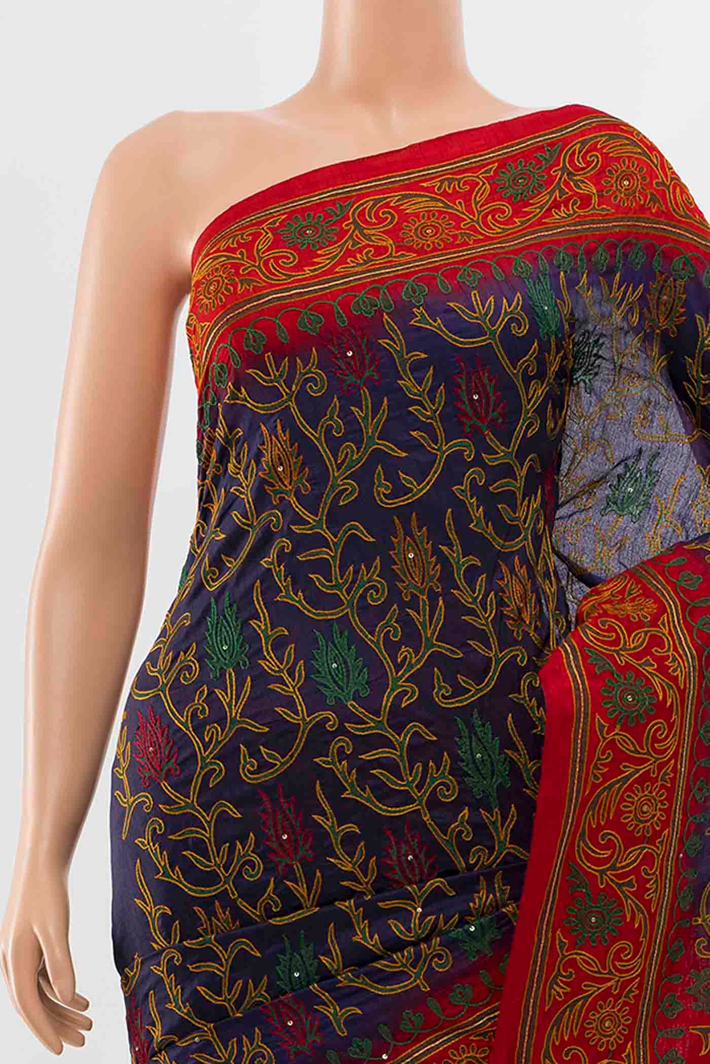 Navy Blue Blended Raw Silk Saree - Image 2