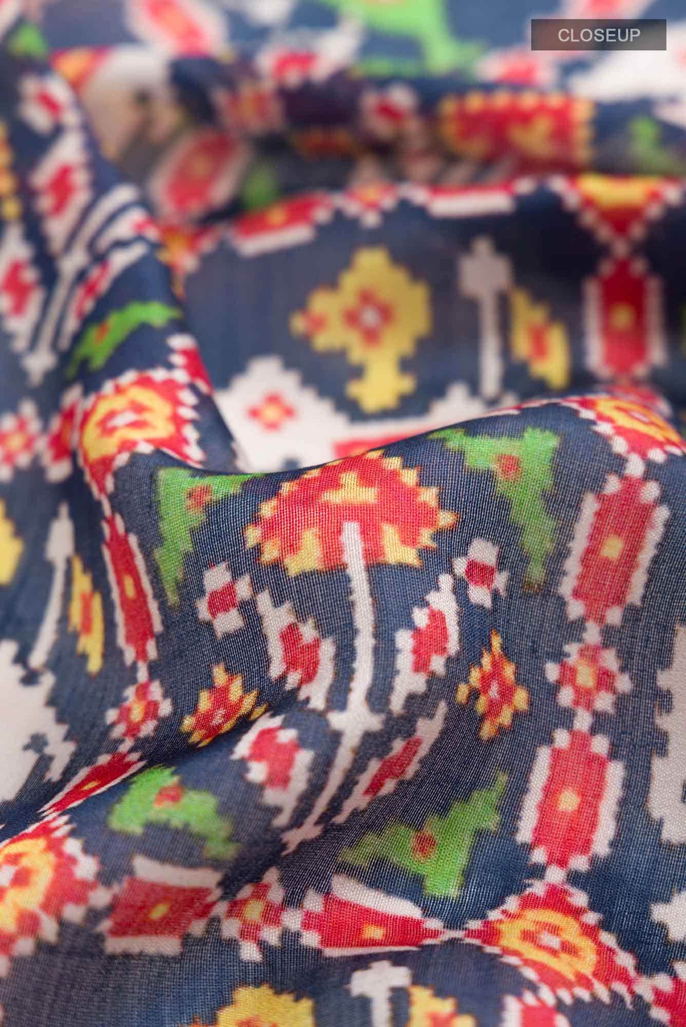 Navy Blue Tussar Silk Saree - Image 2