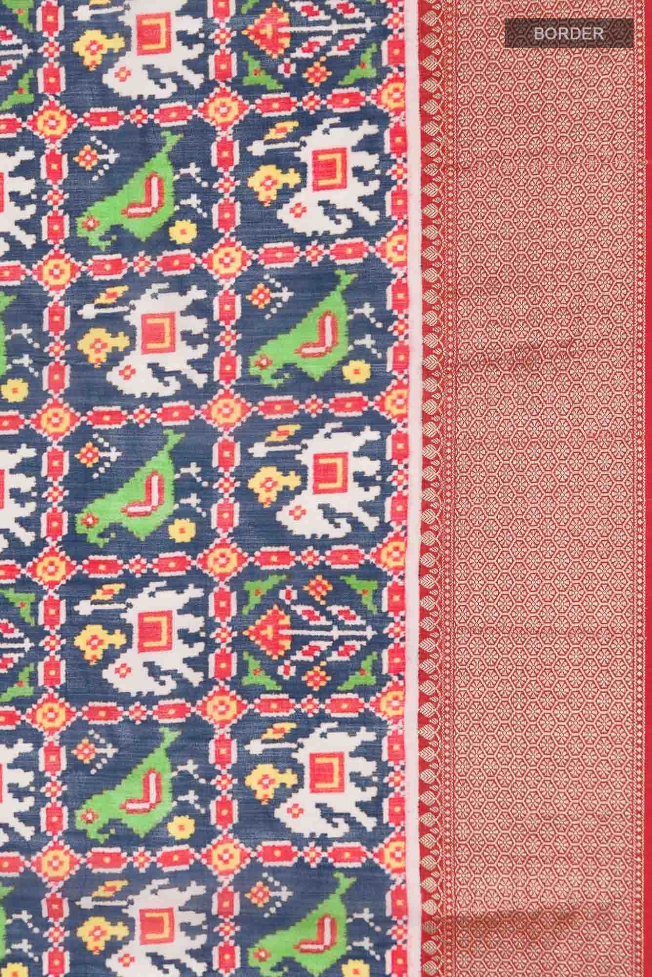 Navy Blue Tussar Silk Saree - Image 4