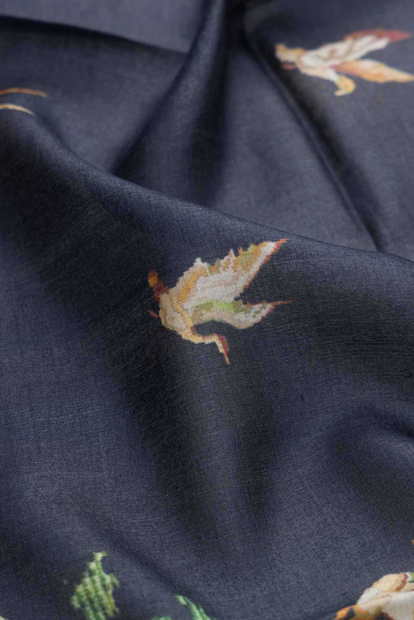 Navy Blue Tussar Silk Saree - Image 2