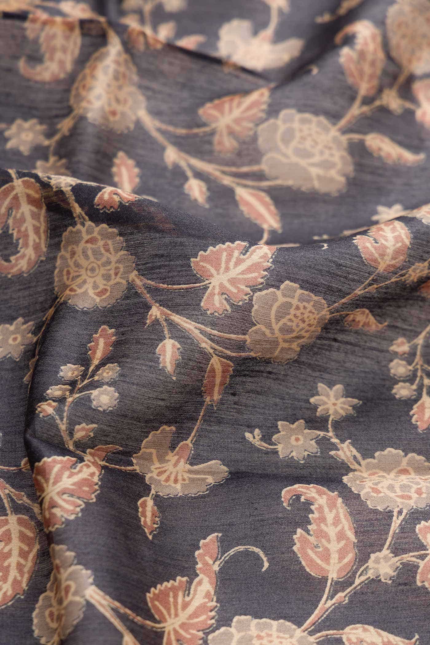 Navy Blue Tussar Silk Saree - Image 2