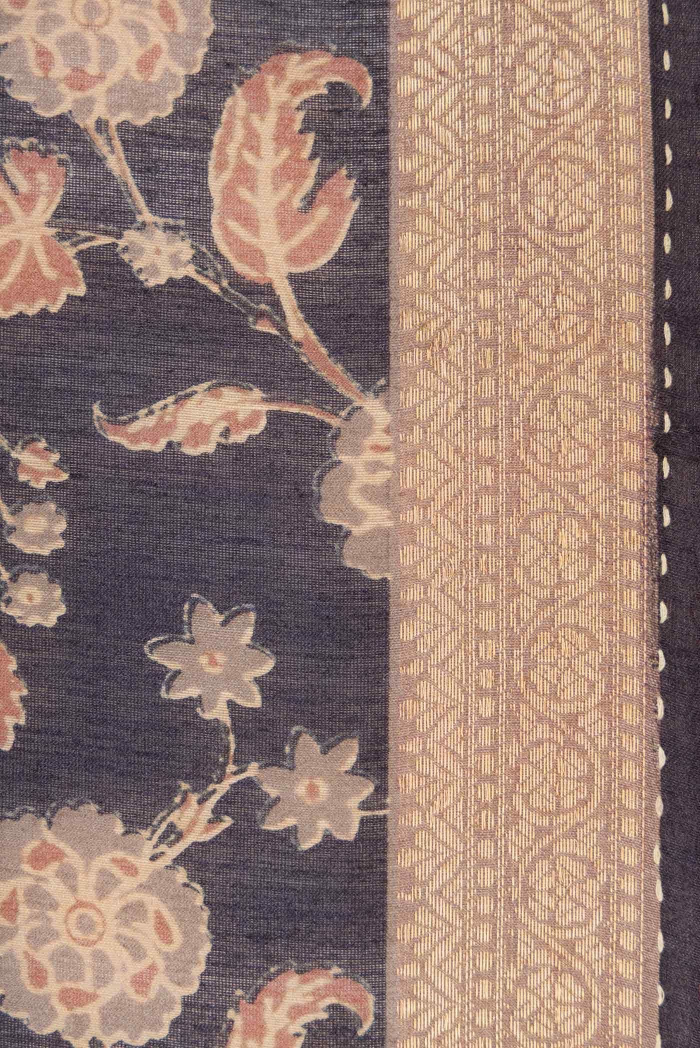 Navy Blue Tussar Silk Saree - Image 3