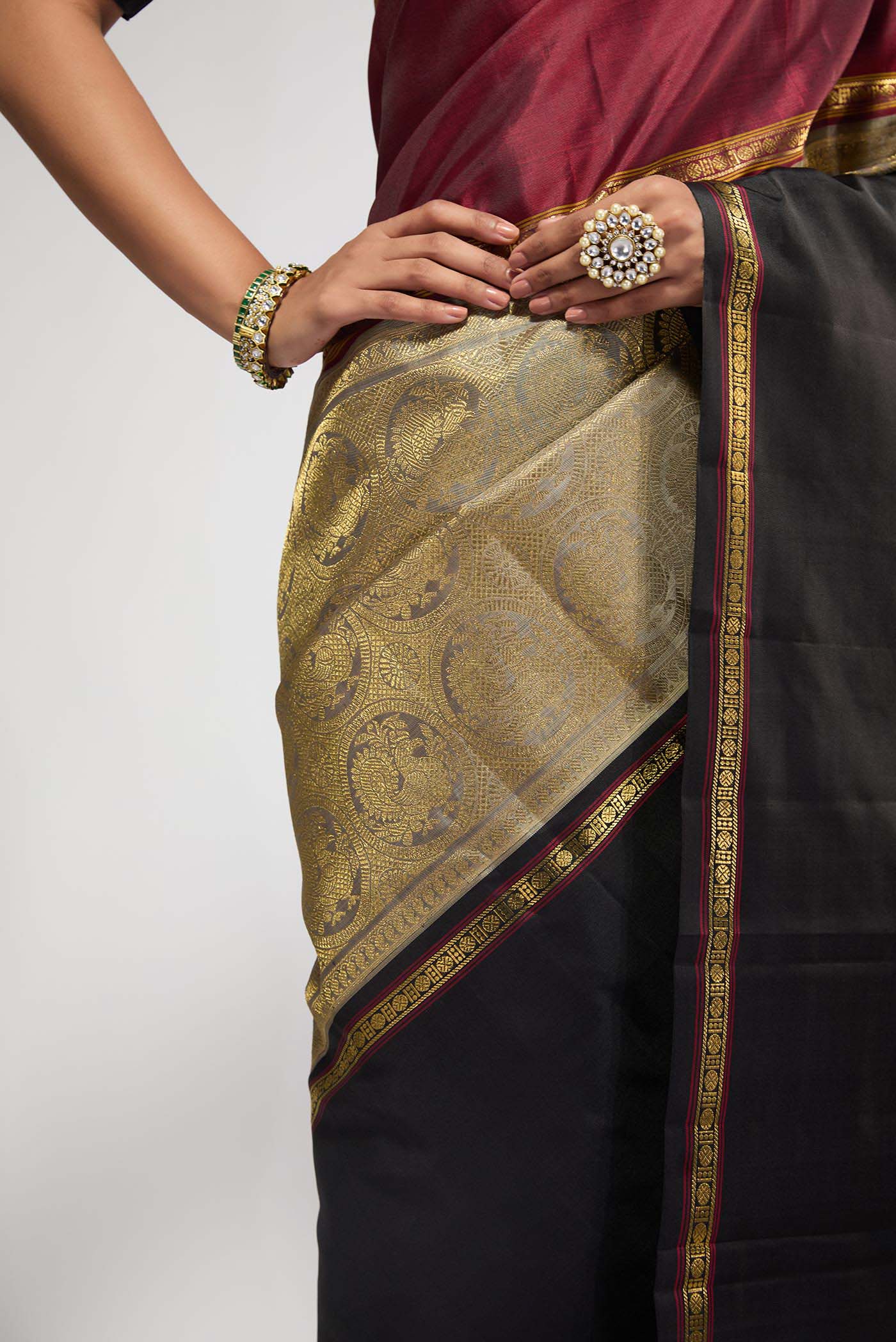 Nritya-Pure Silk Pure Zari Grey Kanchipuram Saree - Image 2