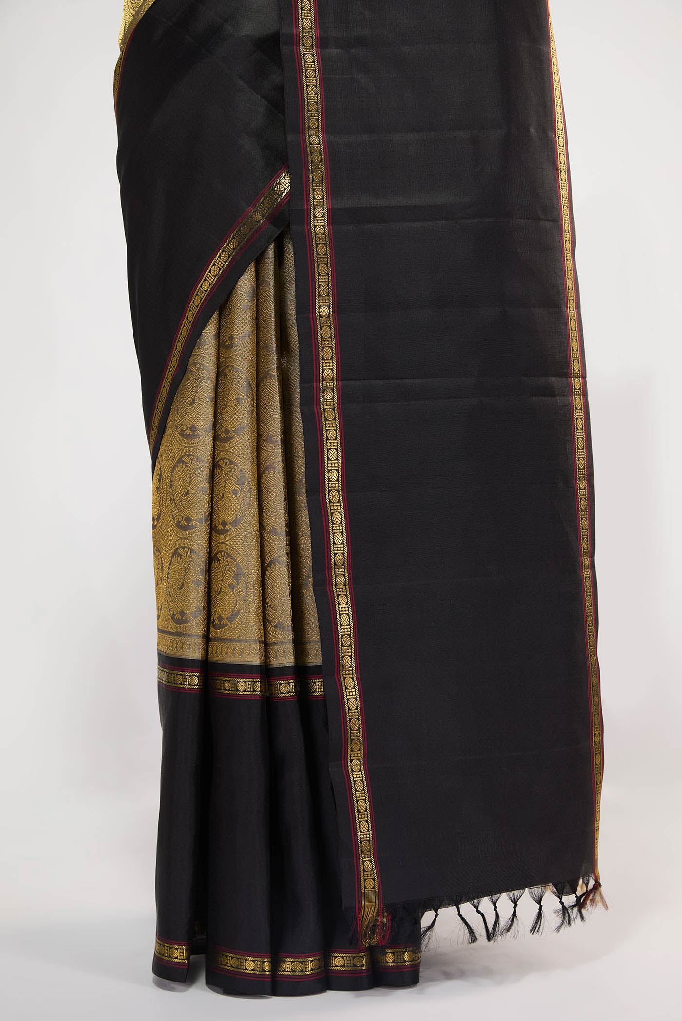 Nritya-Pure Silk Pure Zari Grey Kanchipuram Saree - Image 4