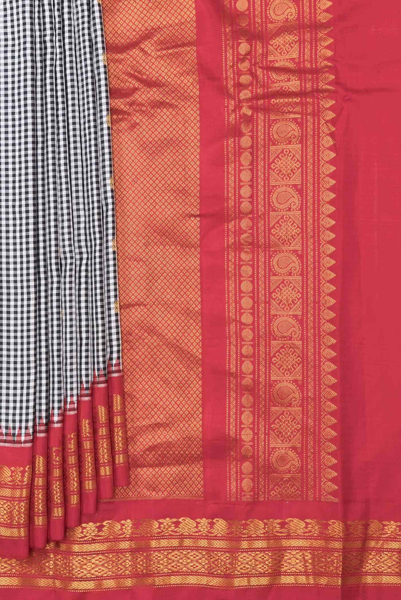 Off White and Black Dual Tone Gadwal Silk Saree - Image 2