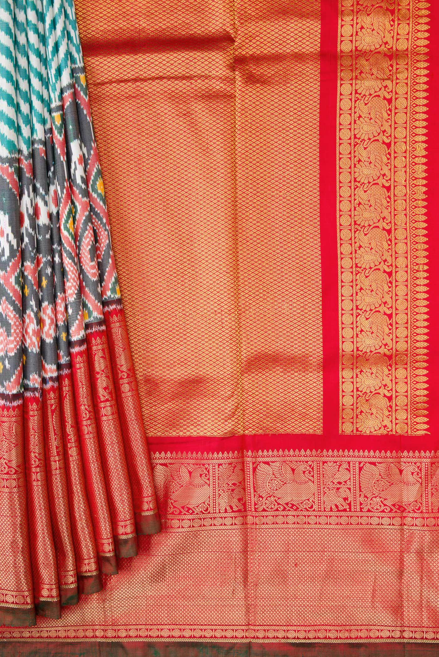 Light Blue Double Ikat Saree - Image 4