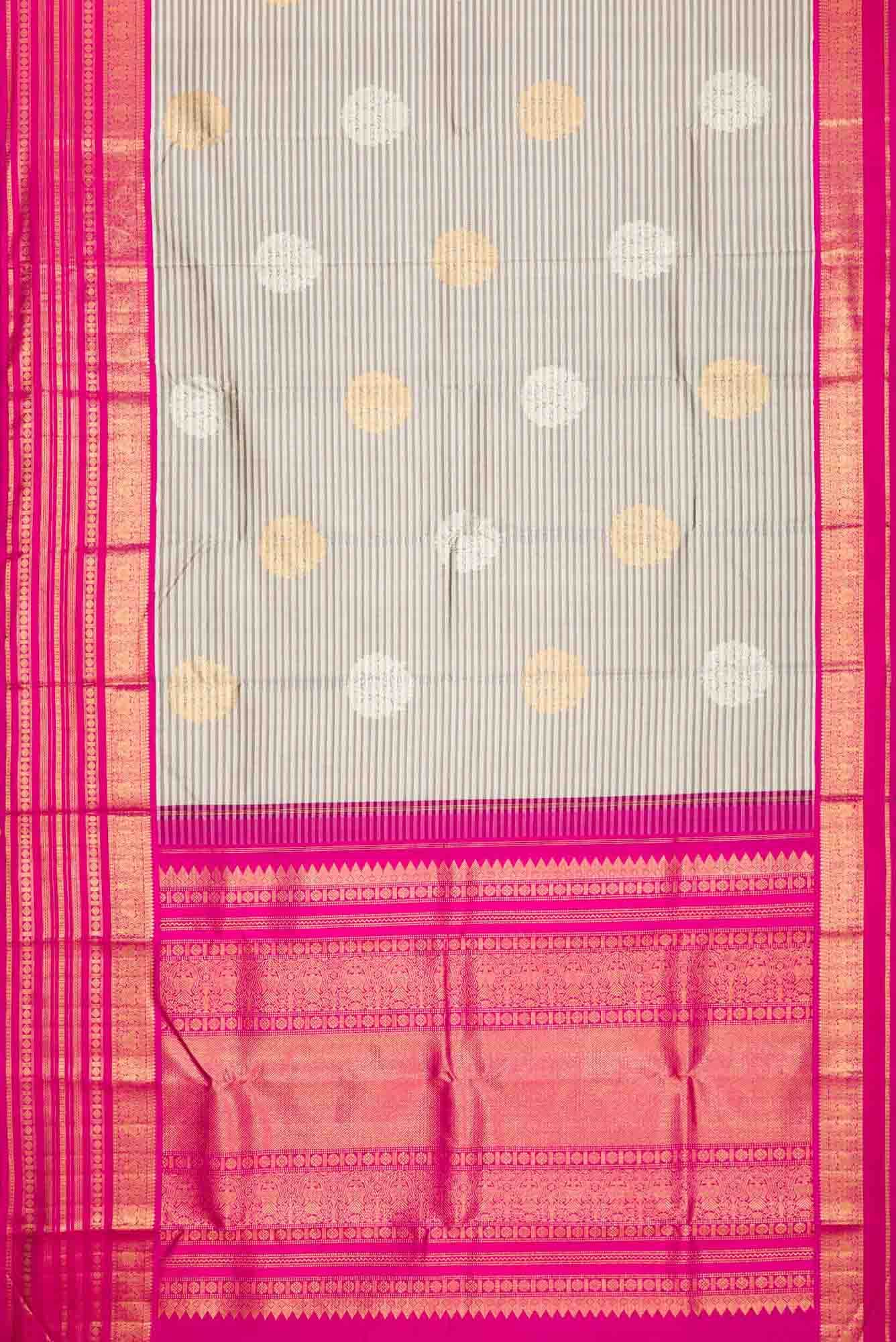 Pure Silk Pure Zari Off White and Grey Dual Tone Kanchipuram Saree - Image 4