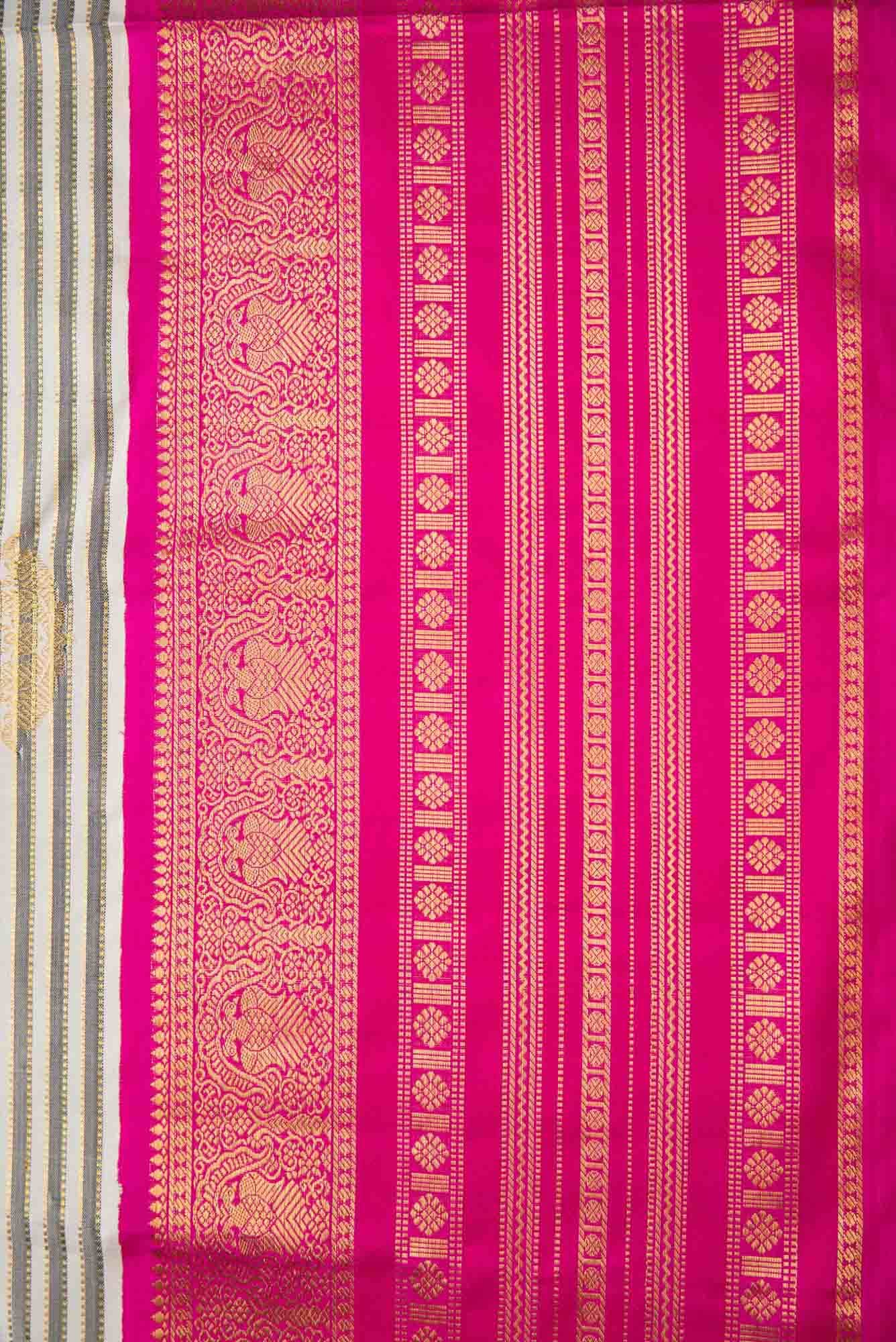 Pure Silk Pure Zari Off White and Grey Dual Tone Kanchipuram Saree - Image 5
