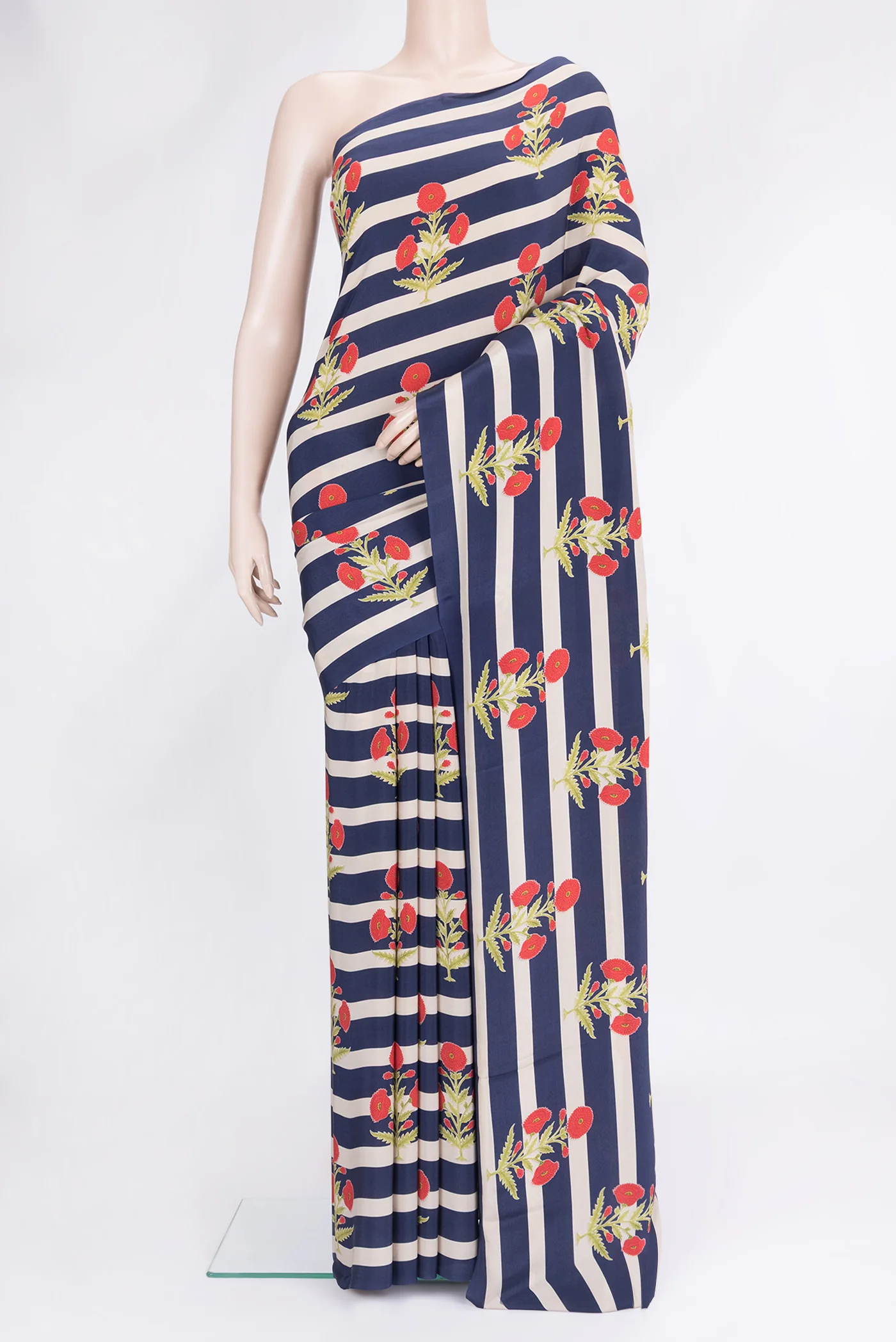 Navy Blue Mysore Crepe Saree