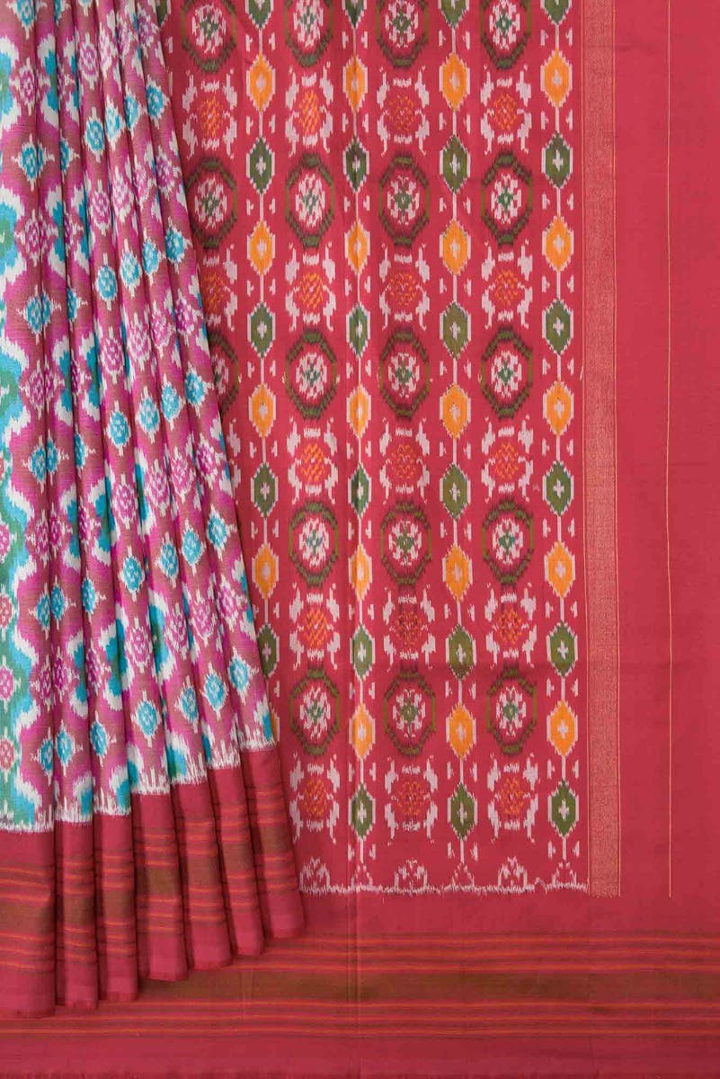 Off White and Pink Dual Tone Double Ikat Saree - Image 2