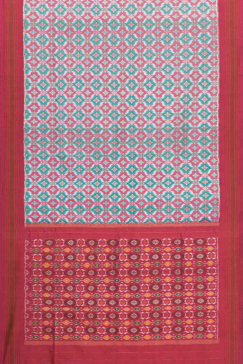 Off White and Pink Dual Tone Double Ikat Saree - Image 3