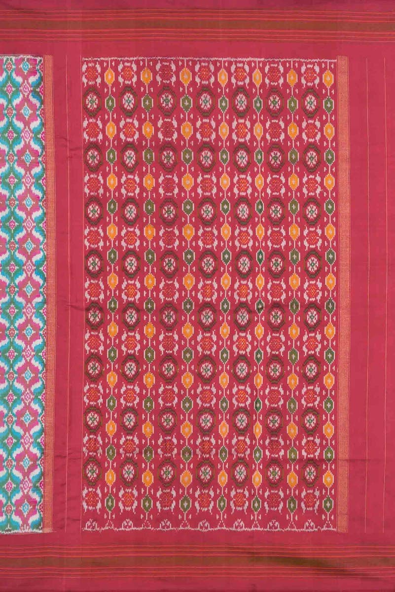 Off White and Pink Dual Tone Double Ikat Saree - Image 4