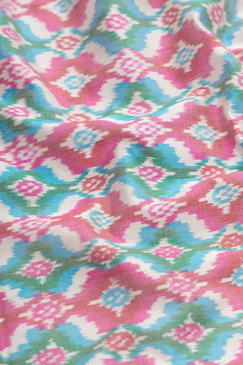Off White and Pink Dual Tone Double Ikat Saree - Image 5
