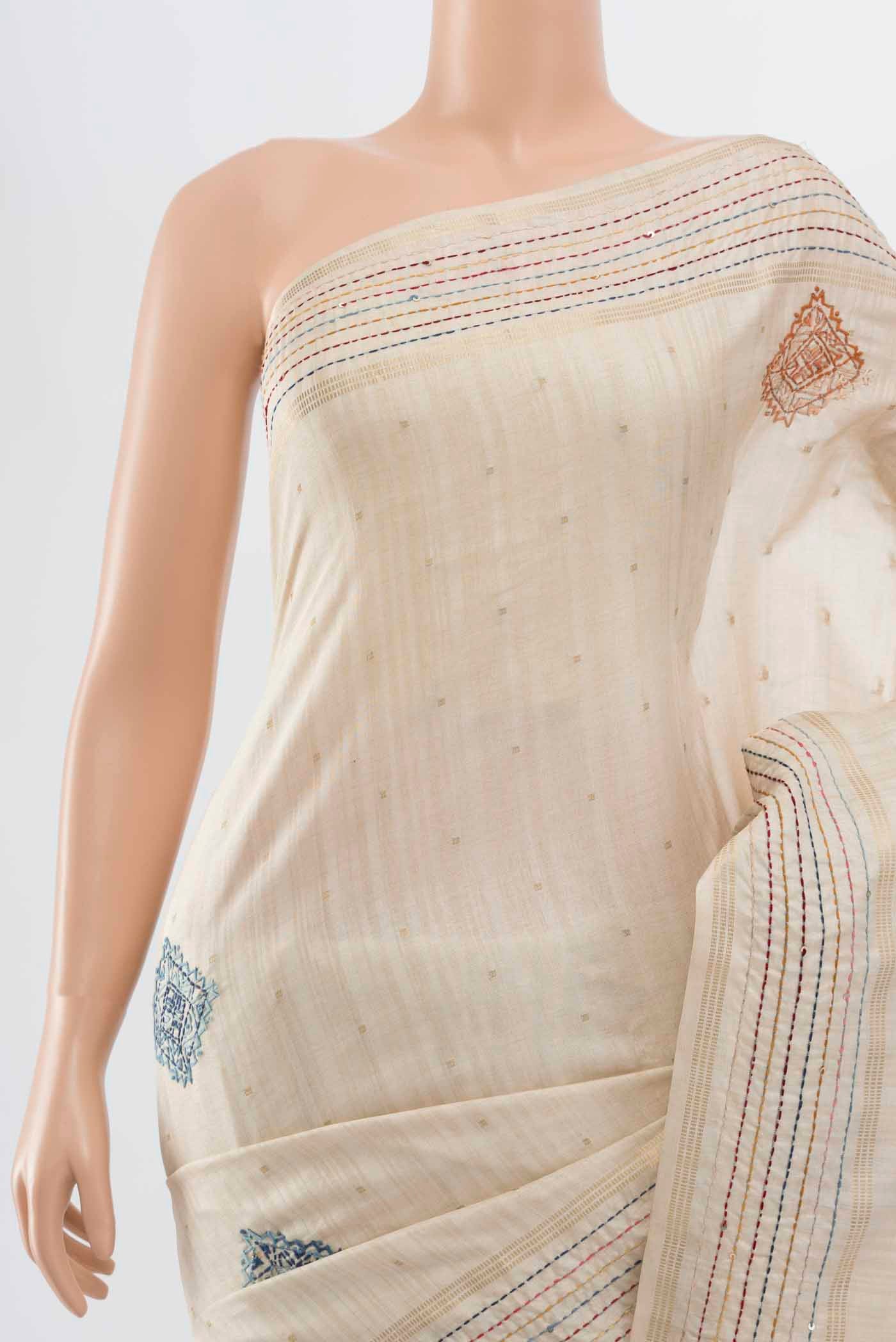 Off White Art Silk Saree - Image 2