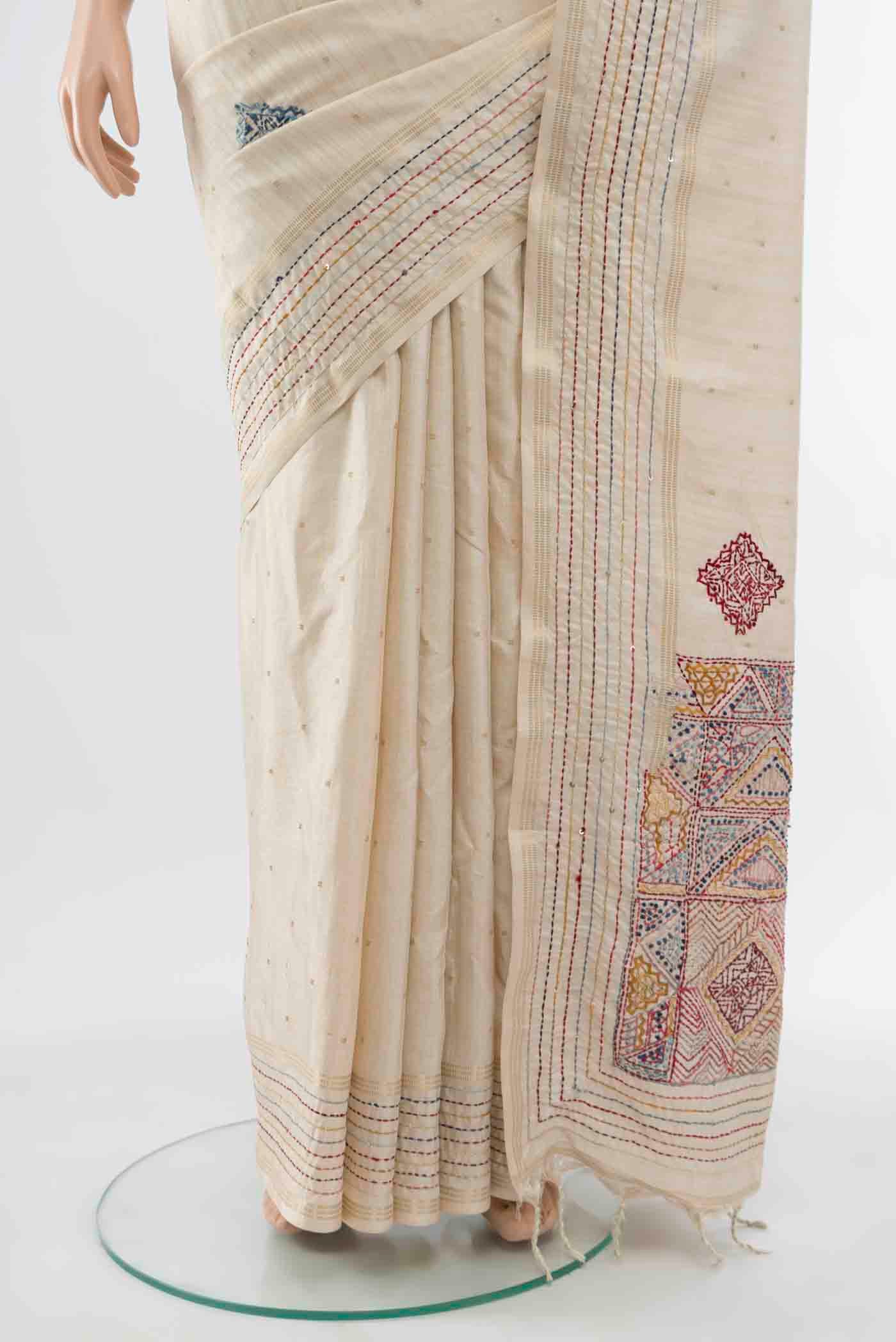 Off White Art Silk Saree - Image 3