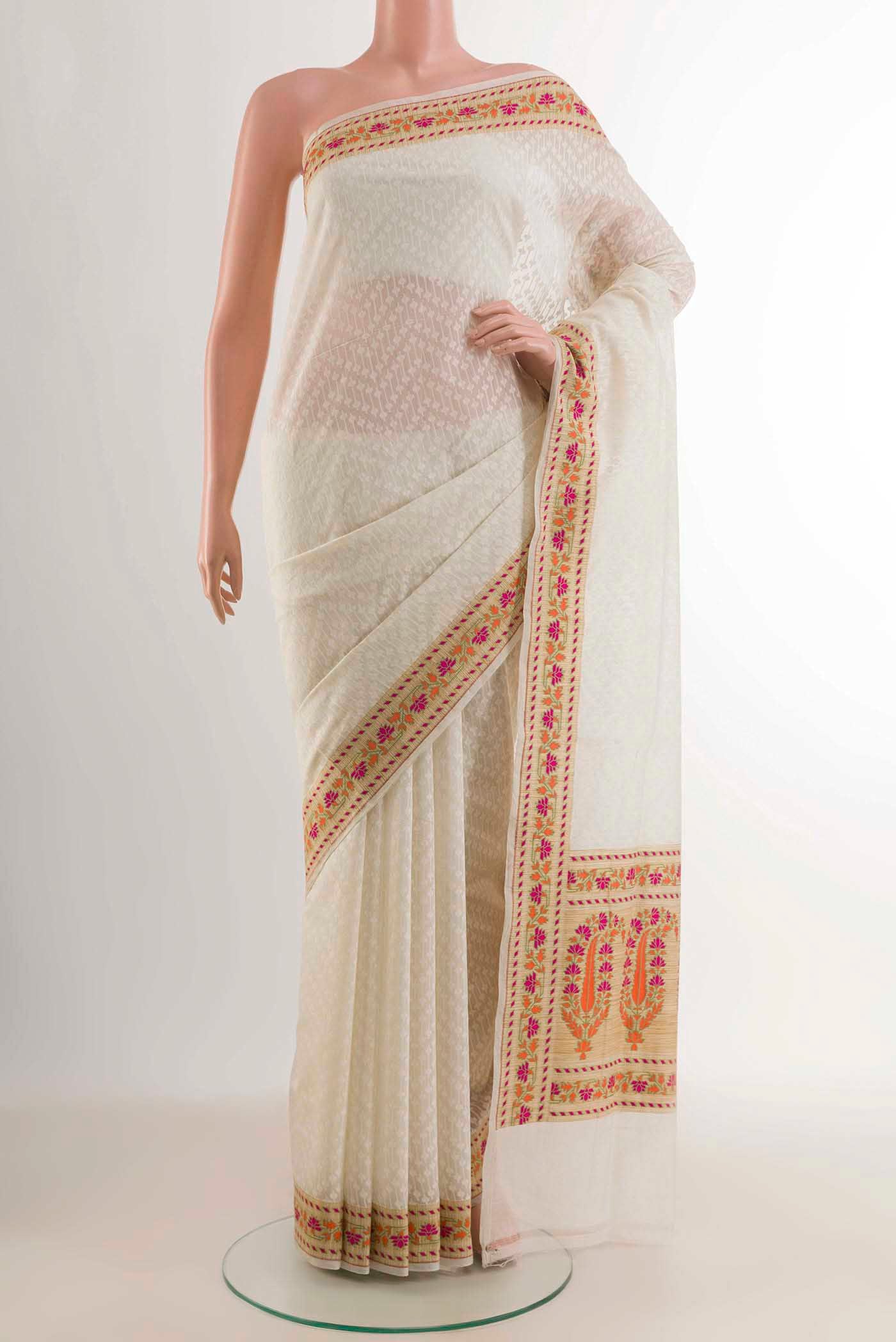 Off White Banarasi Kora Silk Saree