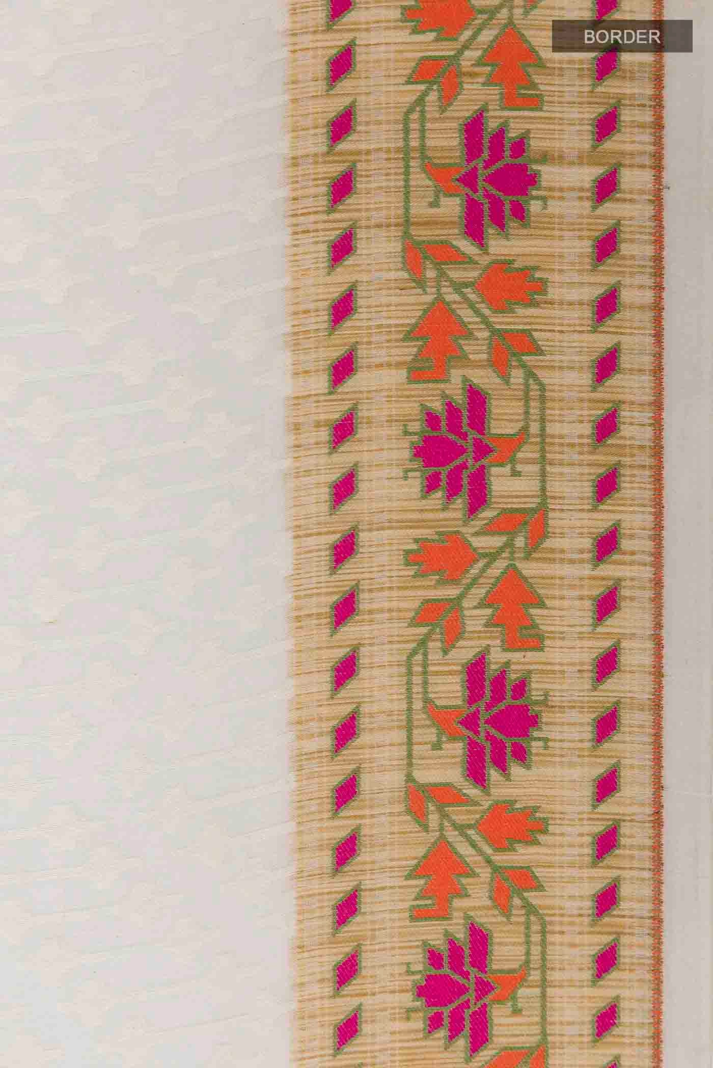 Off White Banarasi Kora Silk Saree - Image 3