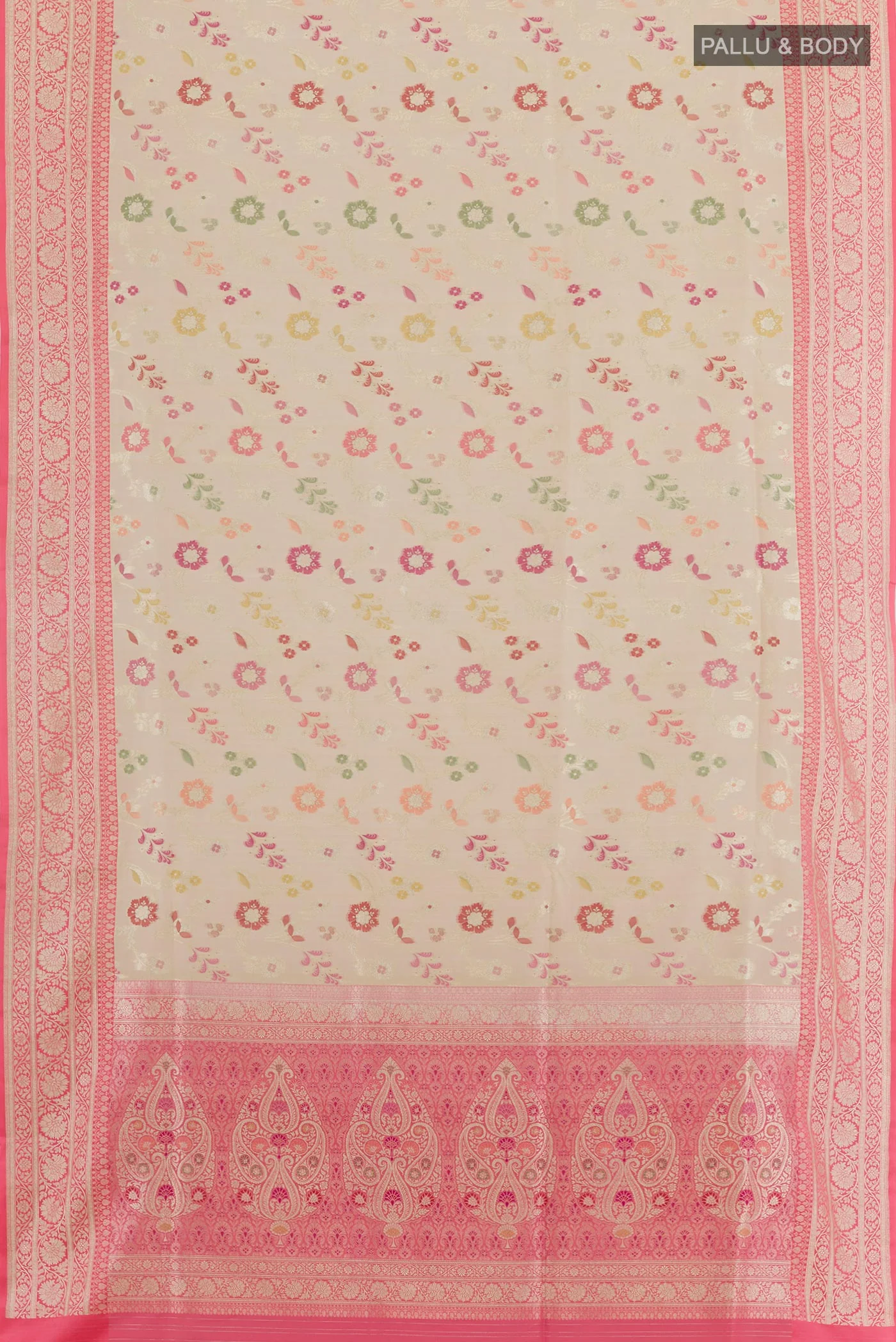 Cream Banarasi Silk Saree - Image 3