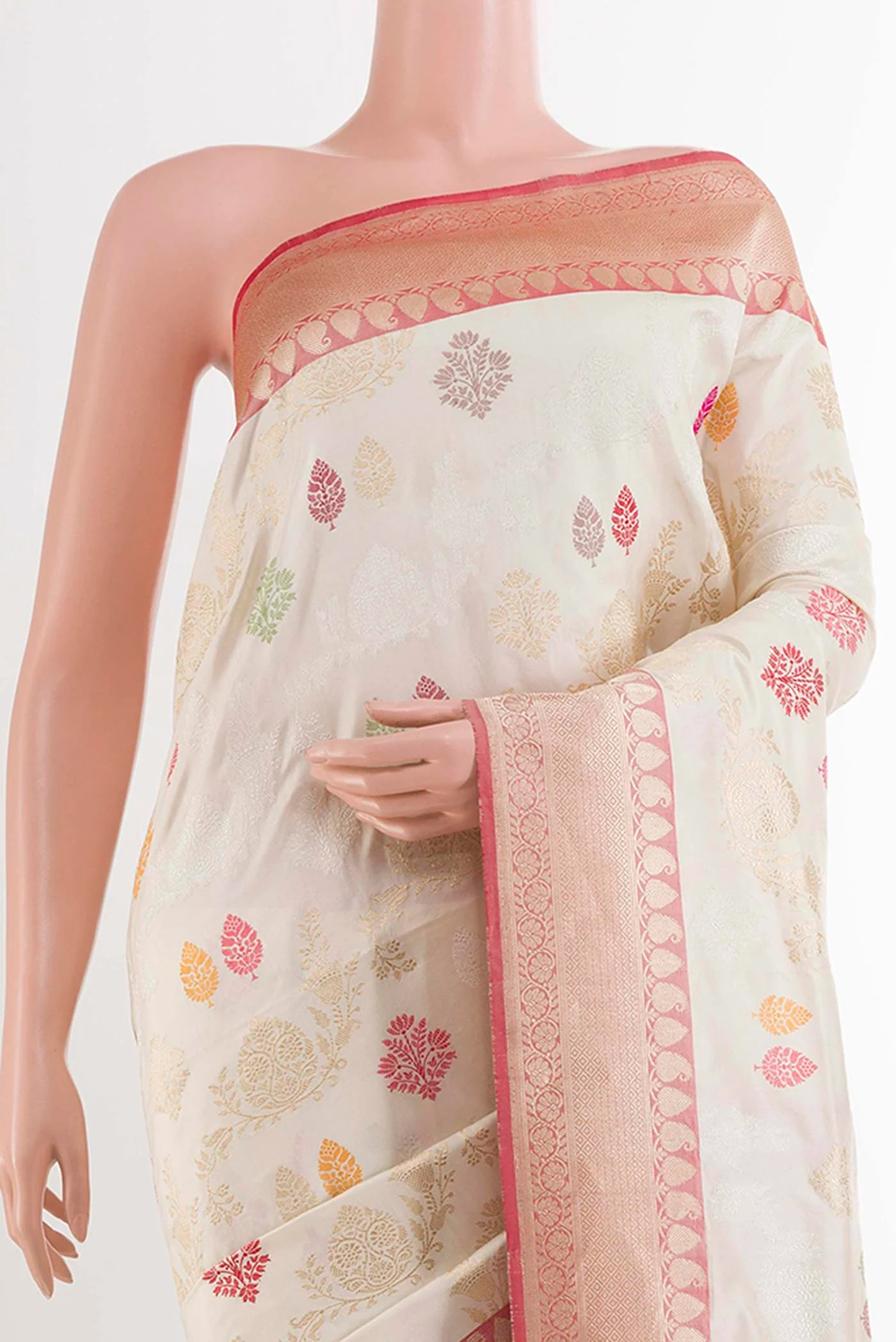 Off White Banarasi Silk Saree - Image 2