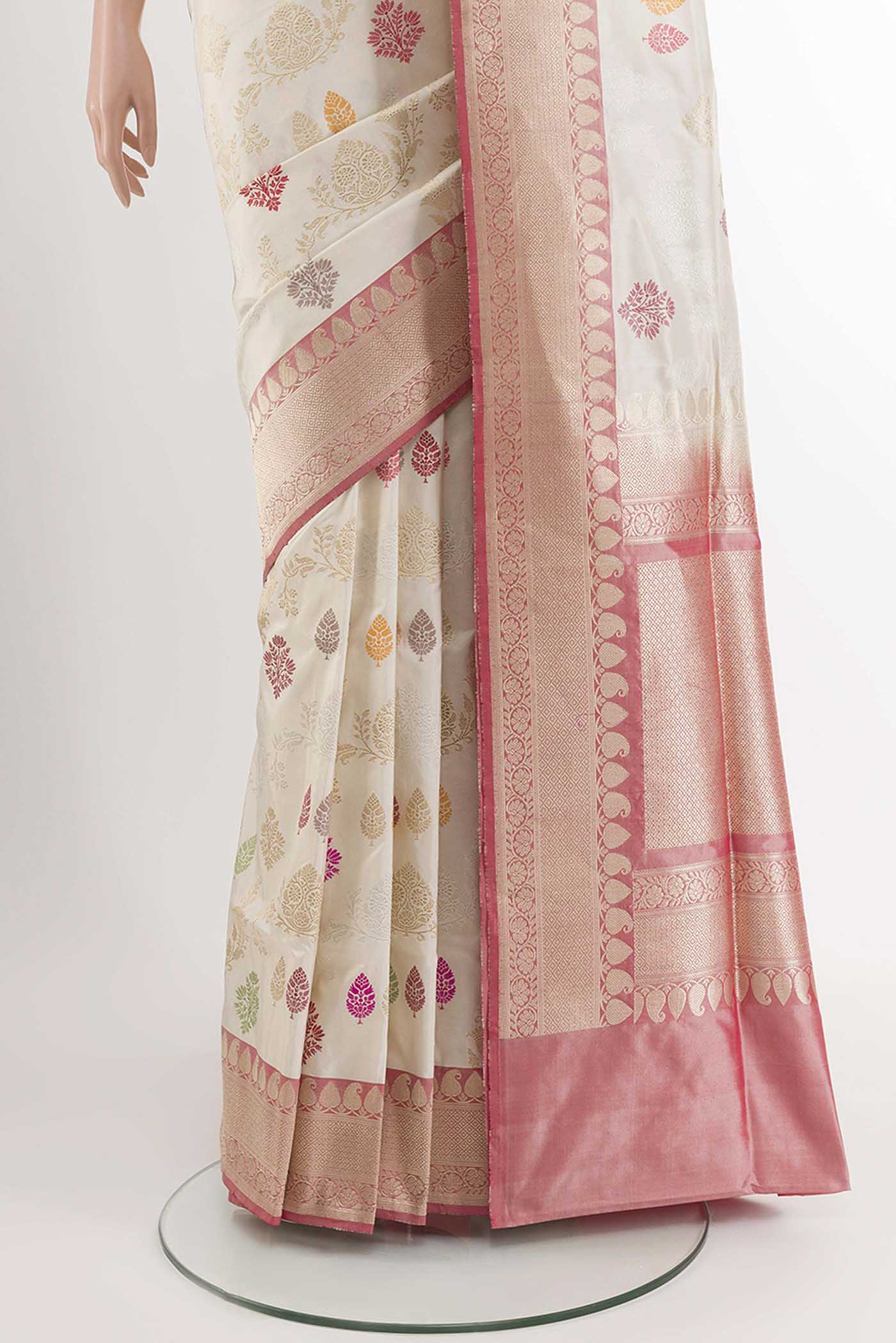 Off White Banarasi Silk Saree - Image 3