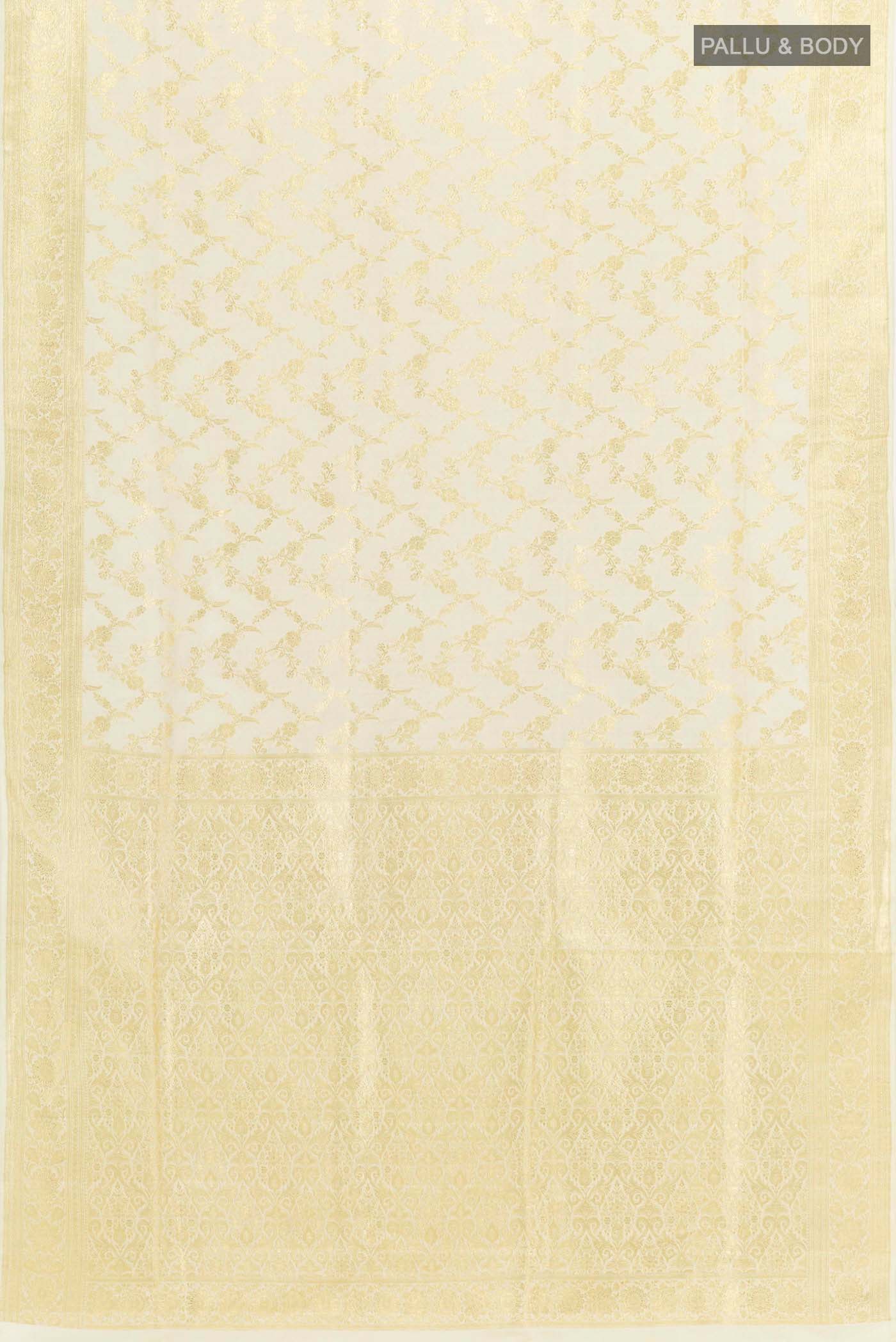 Off White Banarasi Silk Saree - Image 4