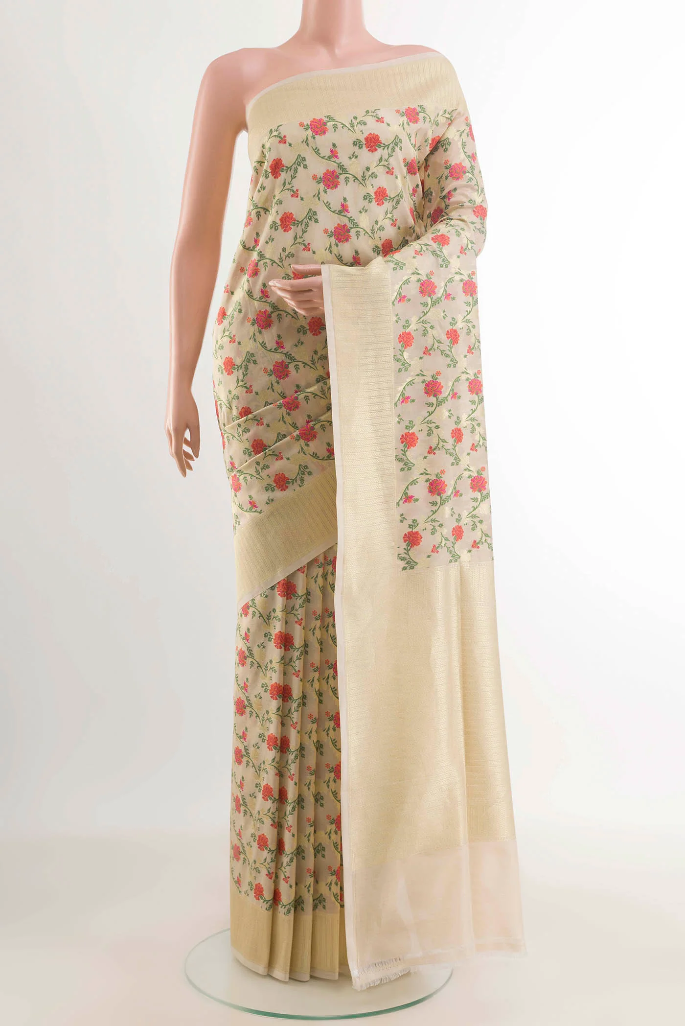 Off White Banarasi Silk Saree