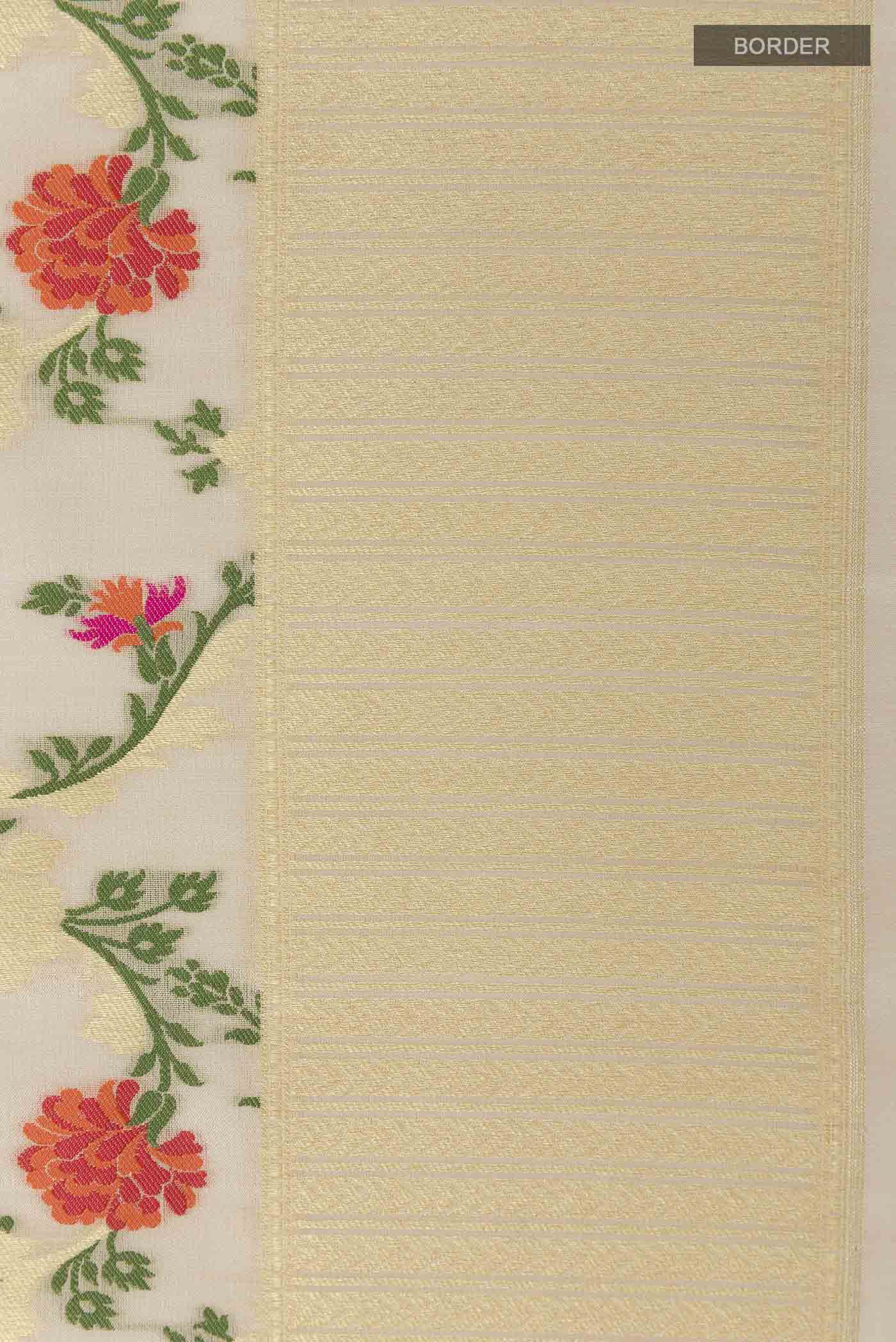 Off White Banarasi Silk Saree - Image 3