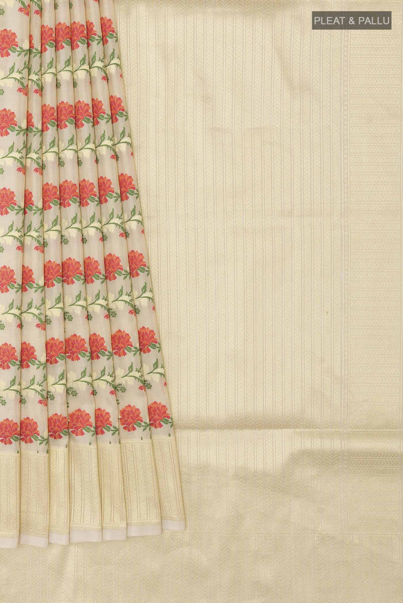 Off White Banarasi Silk Saree - Image 4