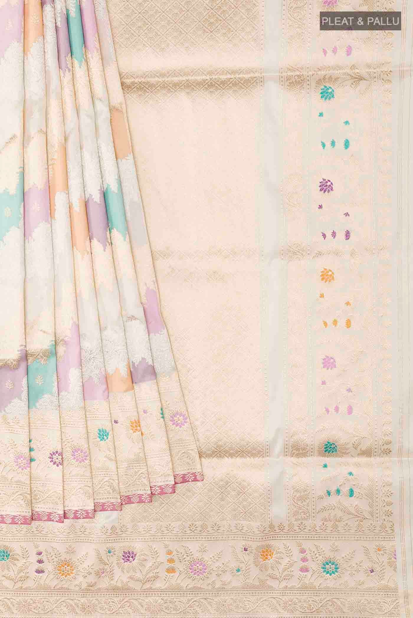 Off White Banarasi Silk Saree - Image 4