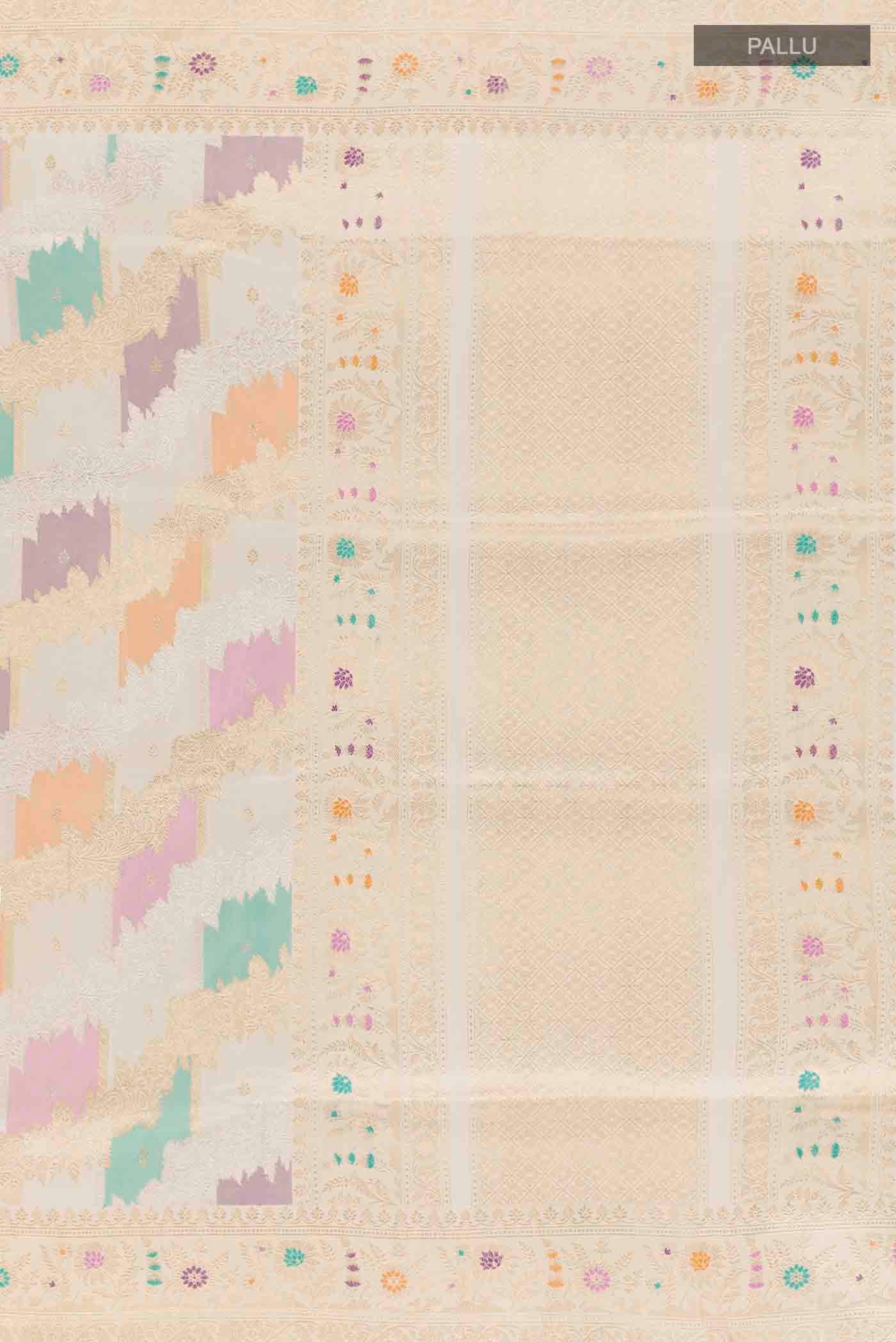 Off White Banarasi Silk Saree - Image 7