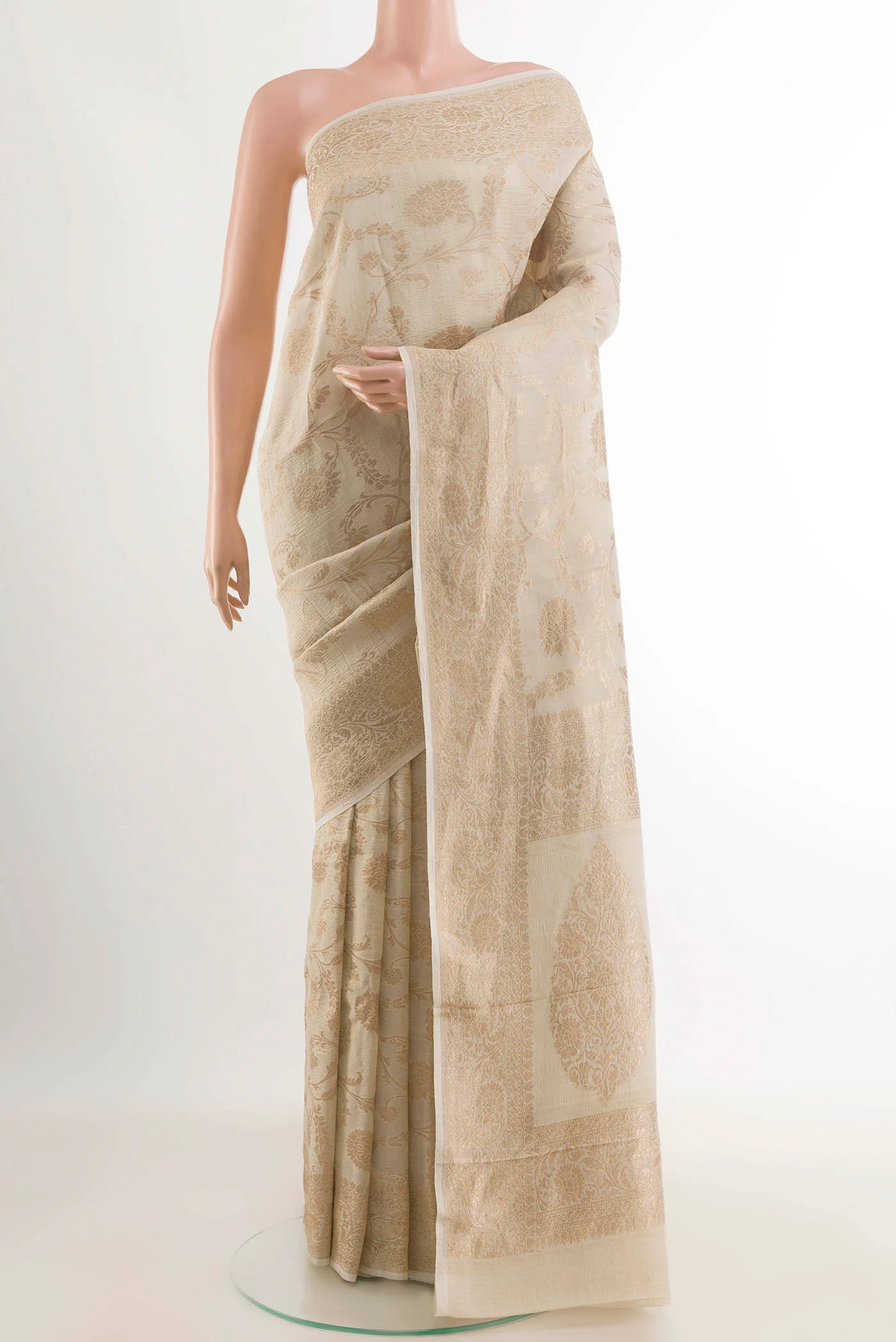 Off White Banarasi Tussar Georgette Saree