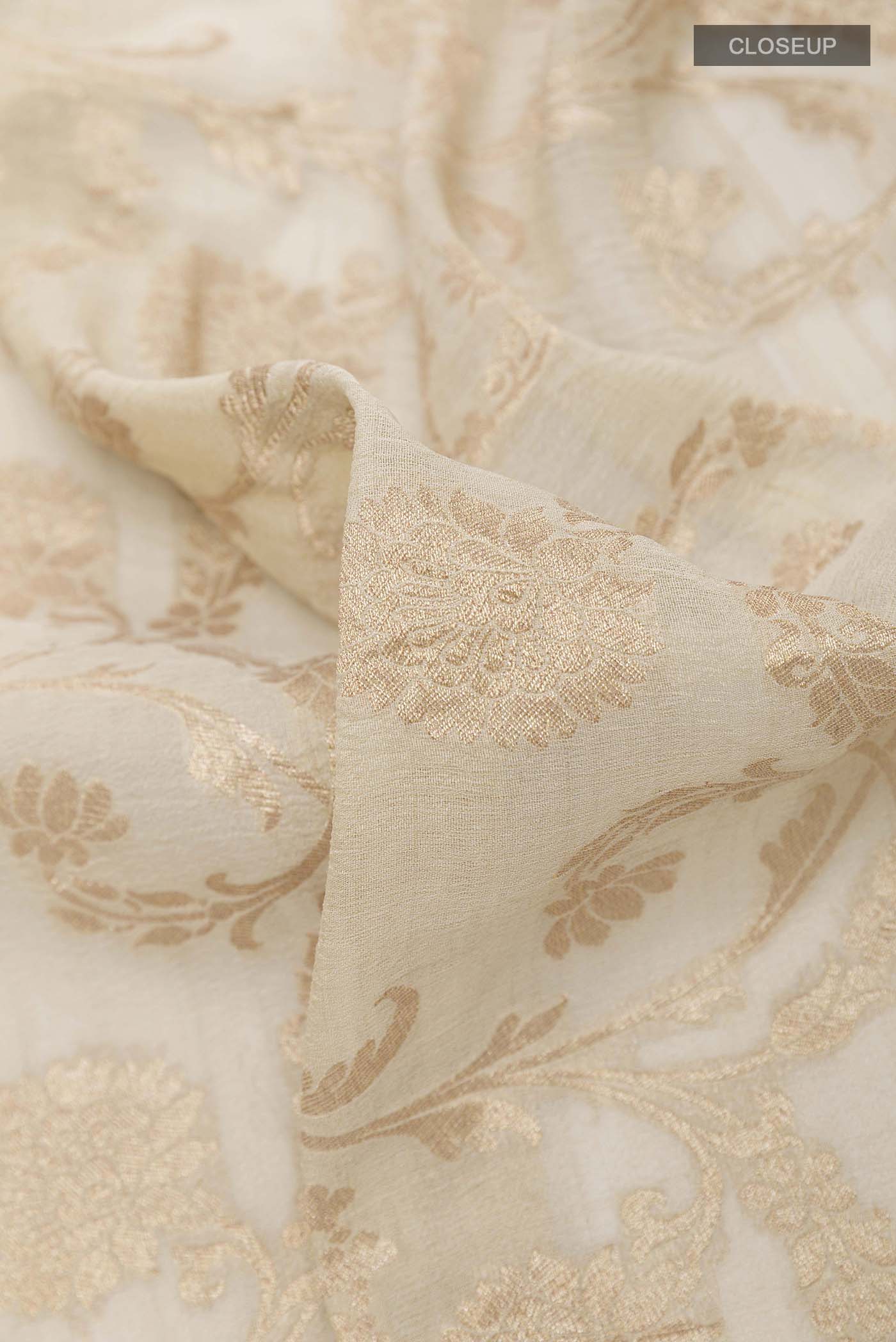 Off White Banarasi Tussar Georgette Saree - Image 2