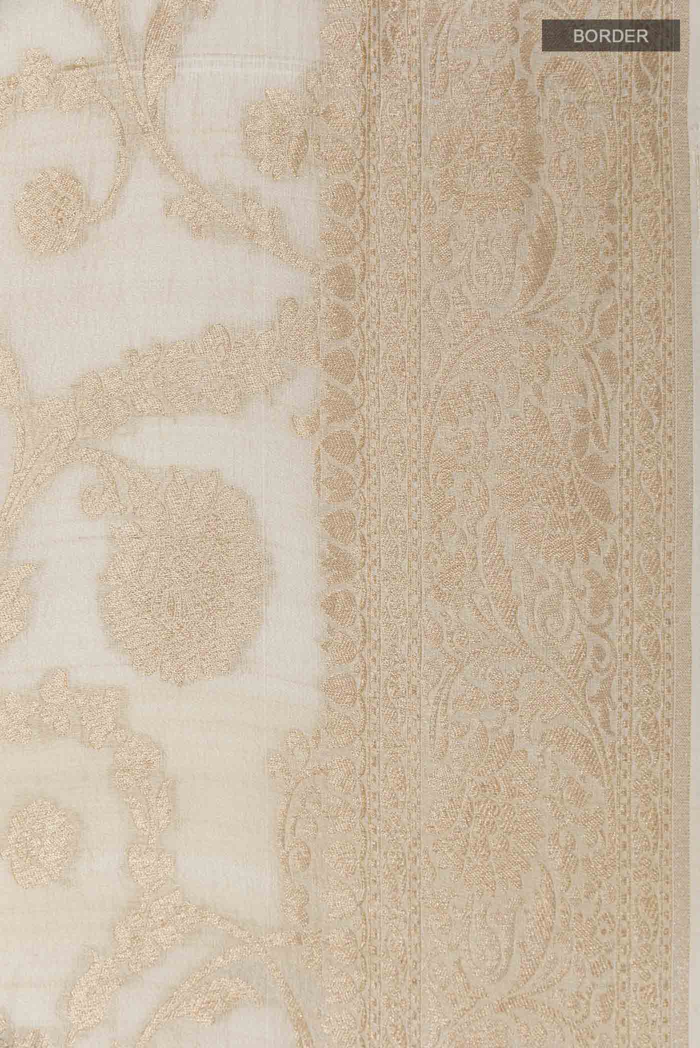 Off White Banarasi Tussar Georgette Saree - Image 3