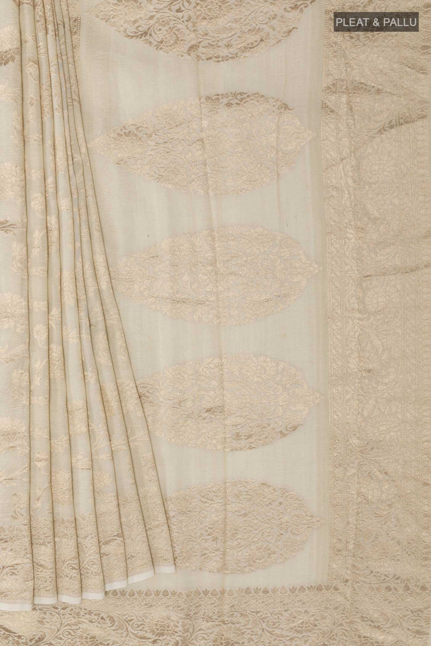 Off White Banarasi Tussar Georgette Saree - Image 4
