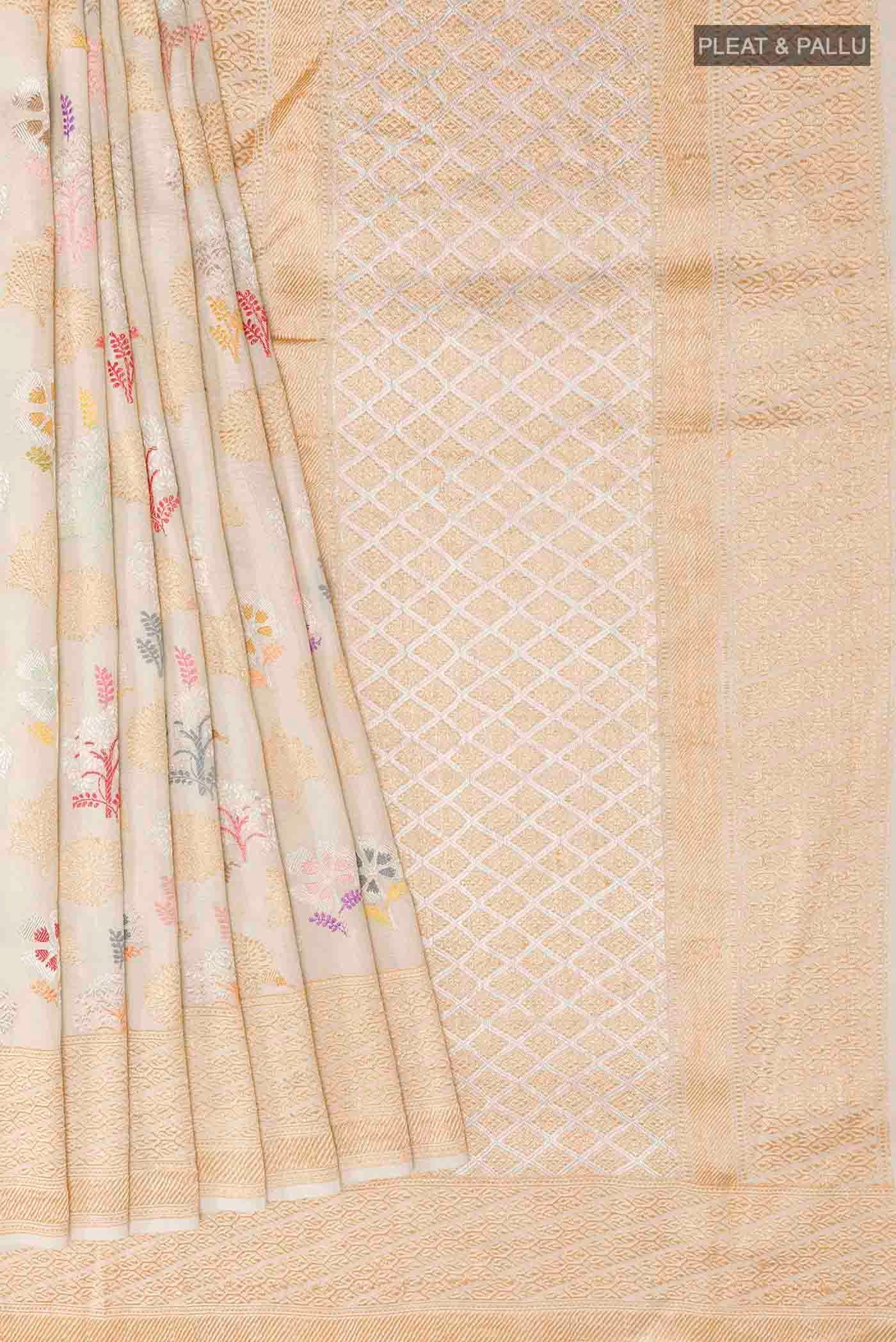 Off White Banarasi Tussar Silk Saree - Image 4
