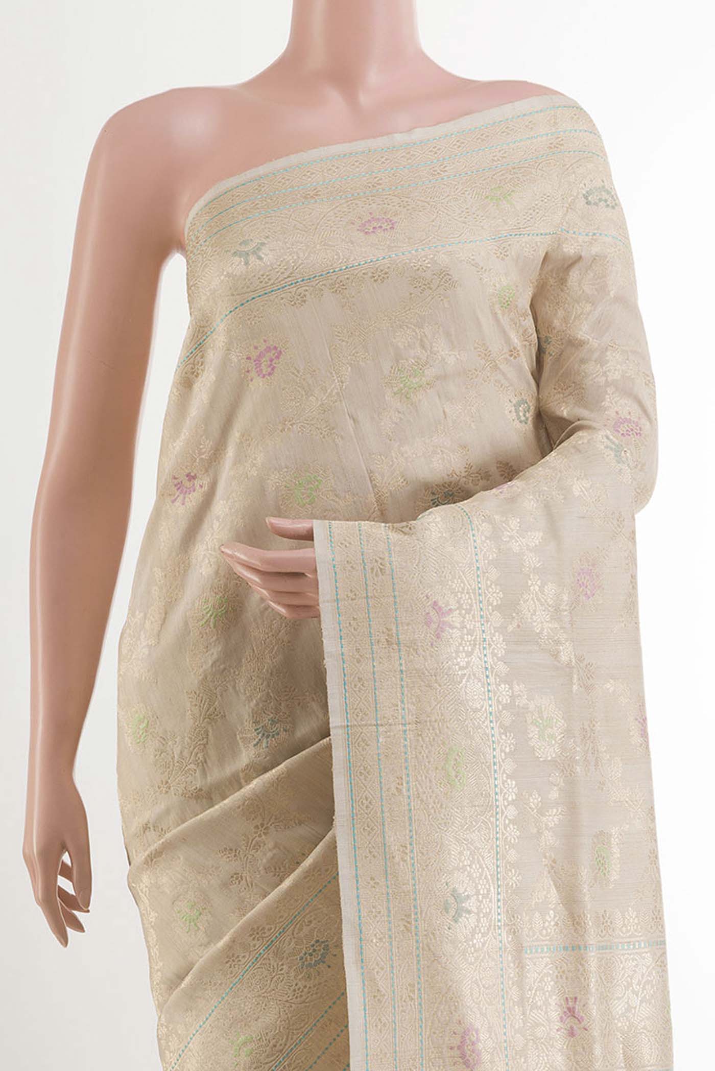 Off White Banarasi Silk Saree - Image 2
