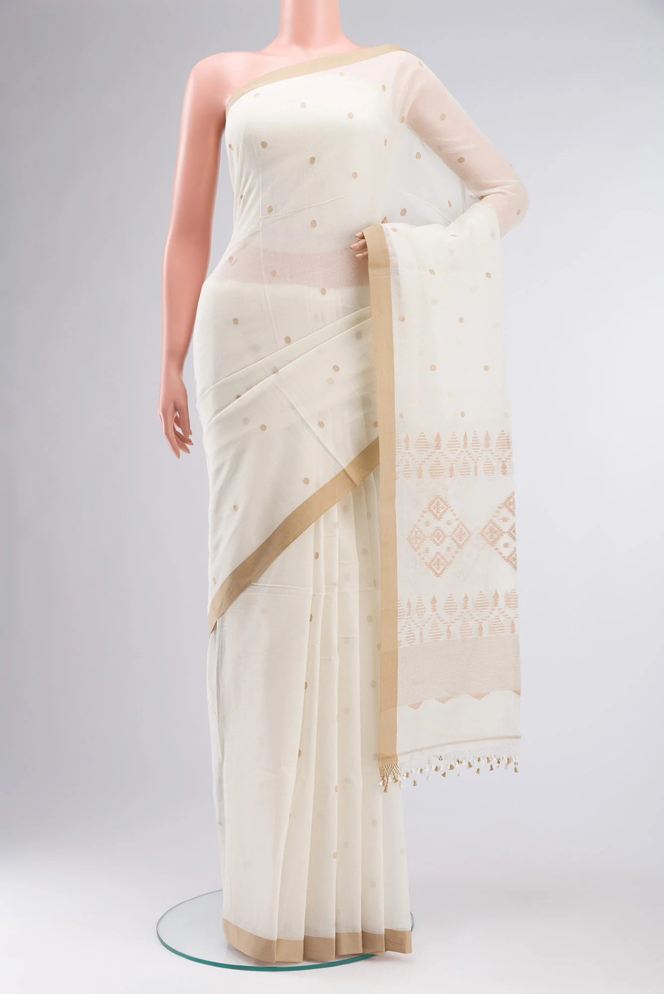 Off White Bengal Cotton Saree