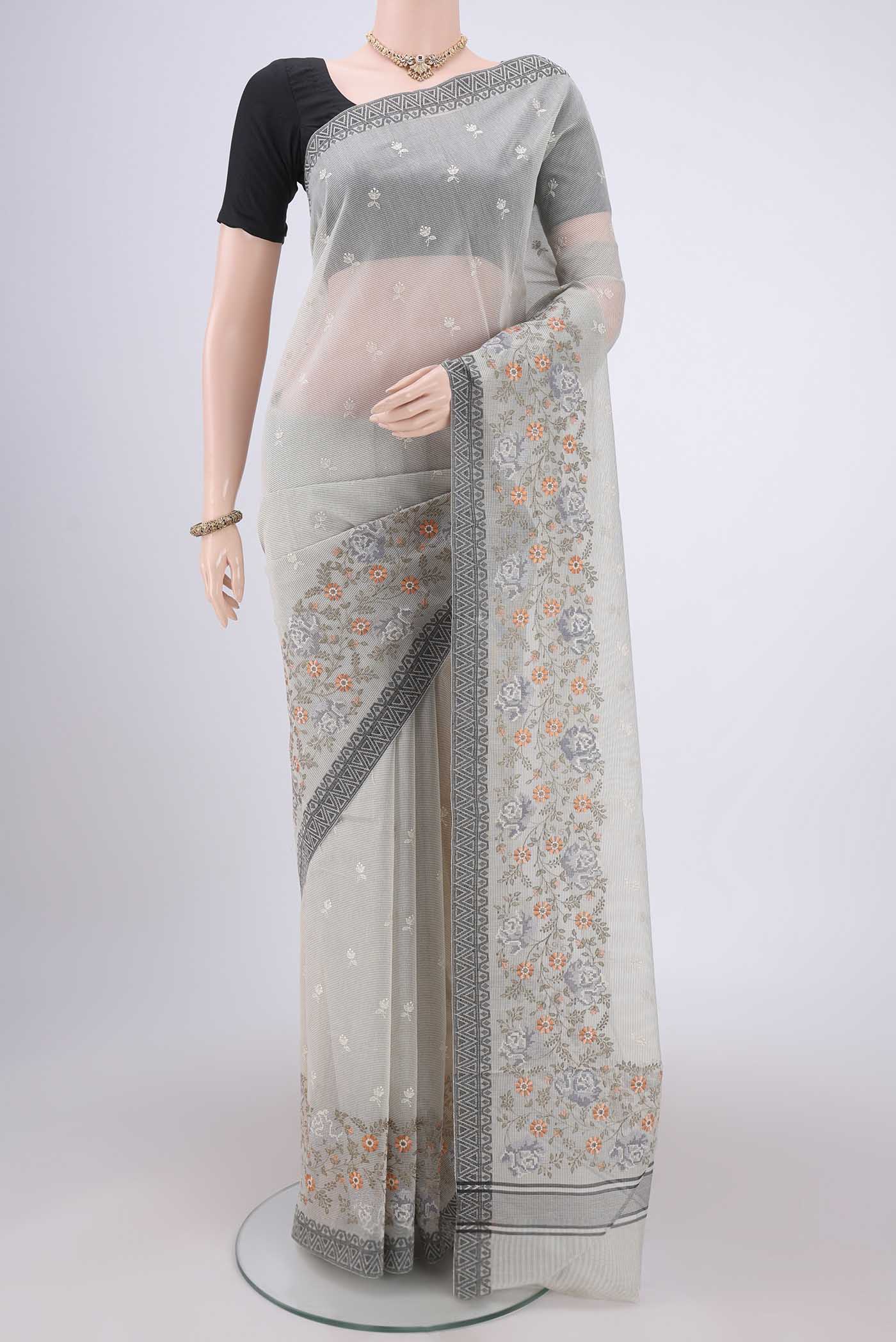 Off White Blended Kota Cotton Saree