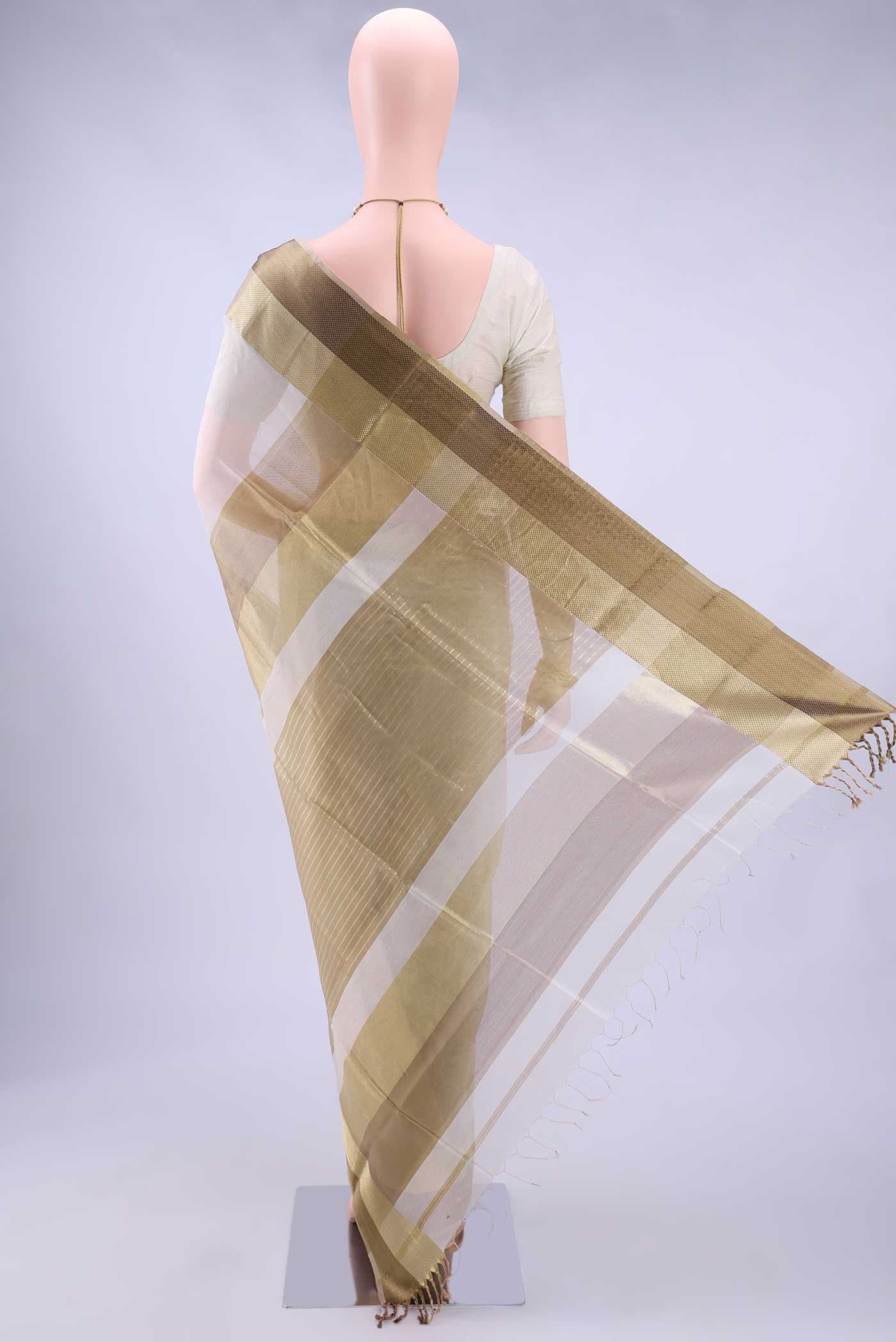 Off White Blended Maheshwari Silk Cotton Saree - Image 2