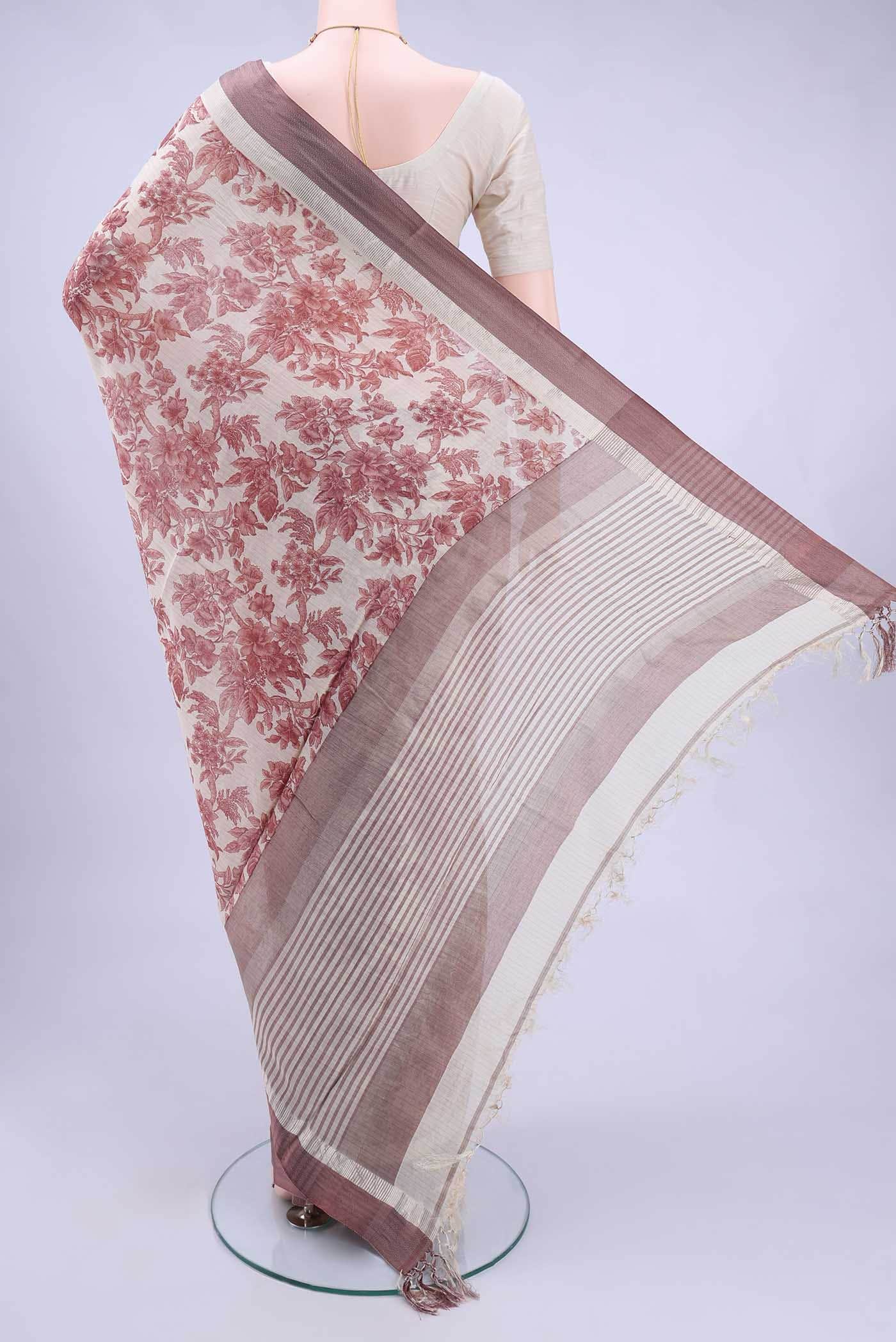 Off White Blended Tussar Saree - Image 2
