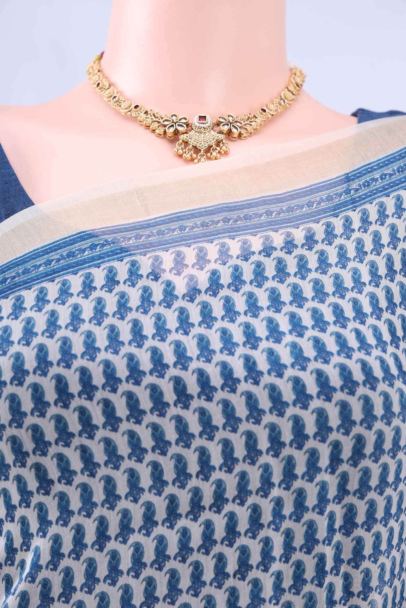 Off White Chanderi Silk Cotton Saree - Image 3